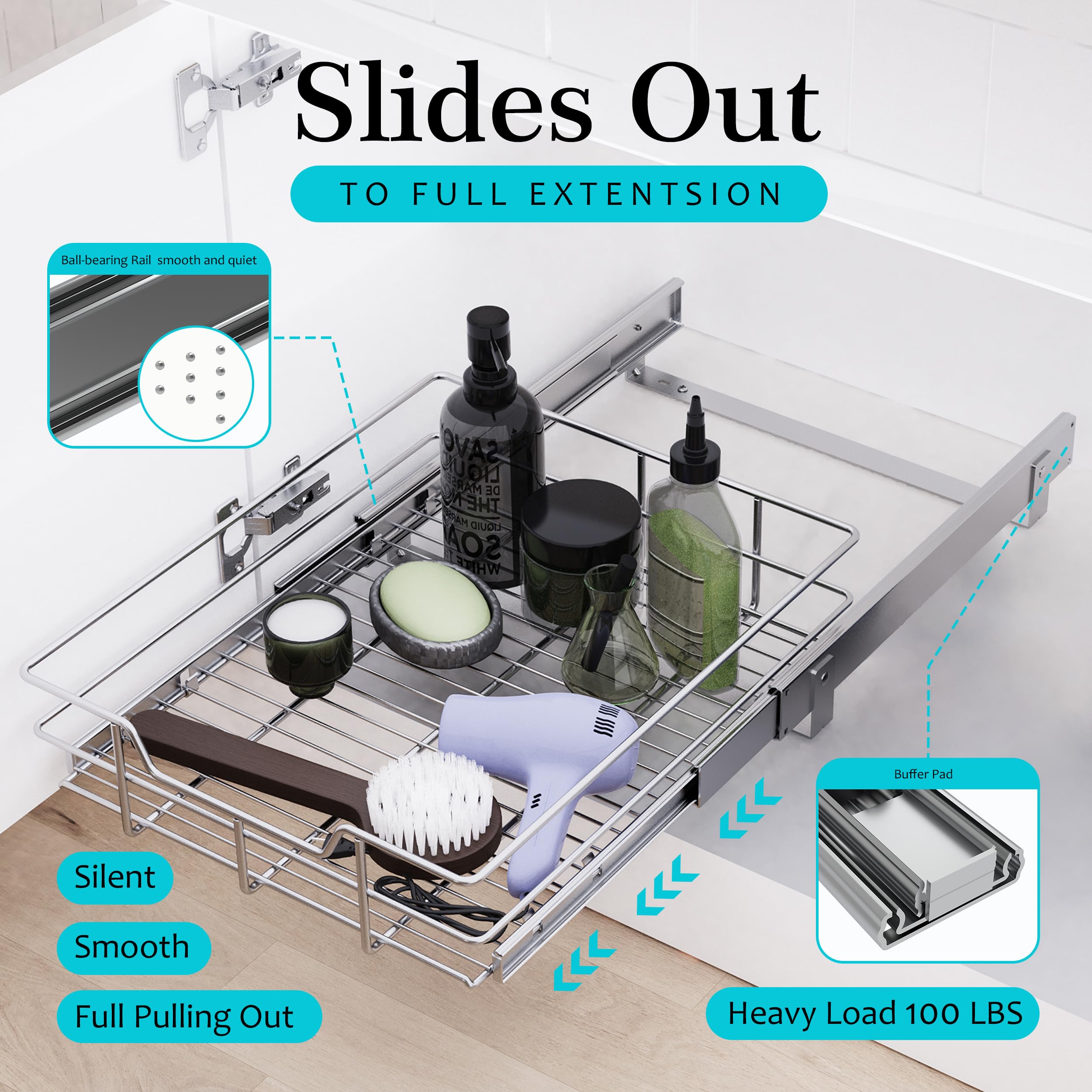 Pull Out Cabinet Organizer 11'' W X 17'' D, Slide Out Drawers For Kitchen Cabinets, Pull Out Drawers For Cabinets Capacity Heavy