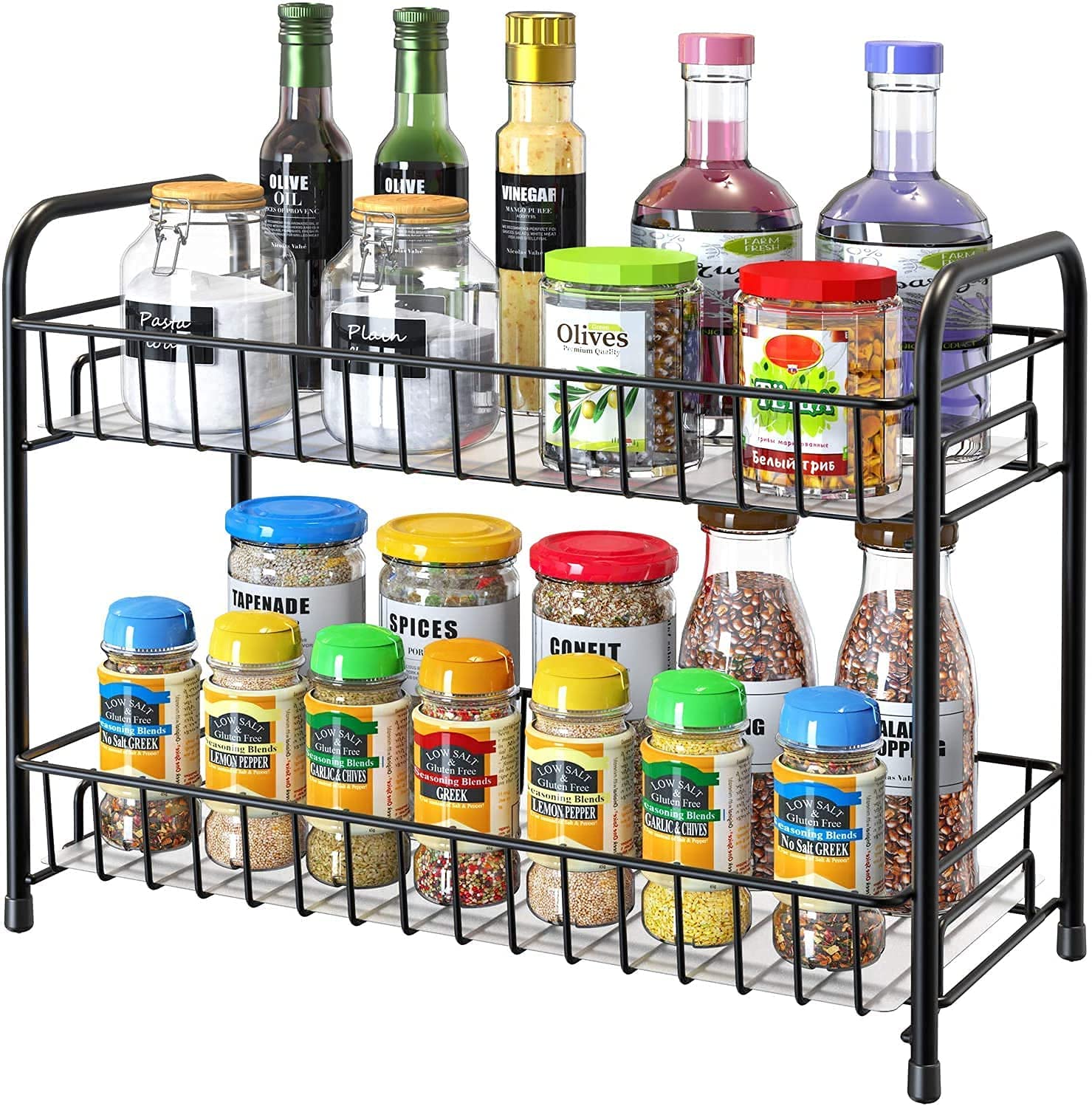 Navrang Tier Spice Rack Organizer For Counter Top Metal Spice Organizer Standing Rack Shelf Storage Holder With Shelf Liner For 