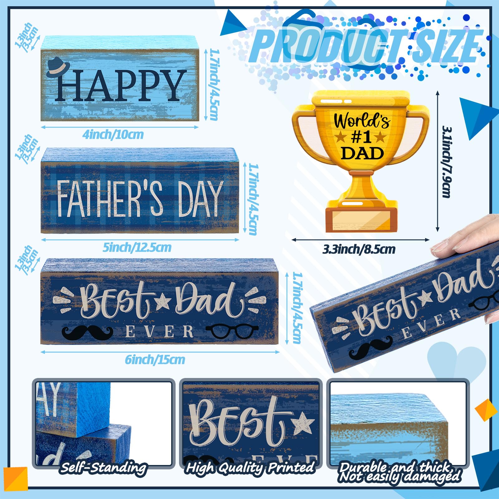 Yuntau 4 Pcs Father s Day Decorations Happy Father s Wooden Tabletop Tiered Tray Decor Rustic Best Dad Ever Trophy Wood Block Ta