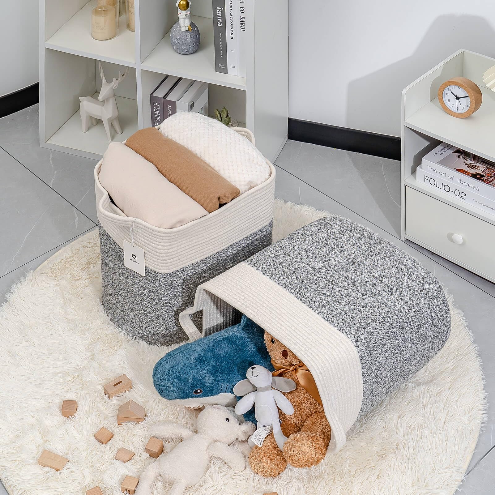 Laughbird Hamper Toy Storage Collapsible Laundry Bin, Medium Fabric Organizer, 2Pack - Silver Gray