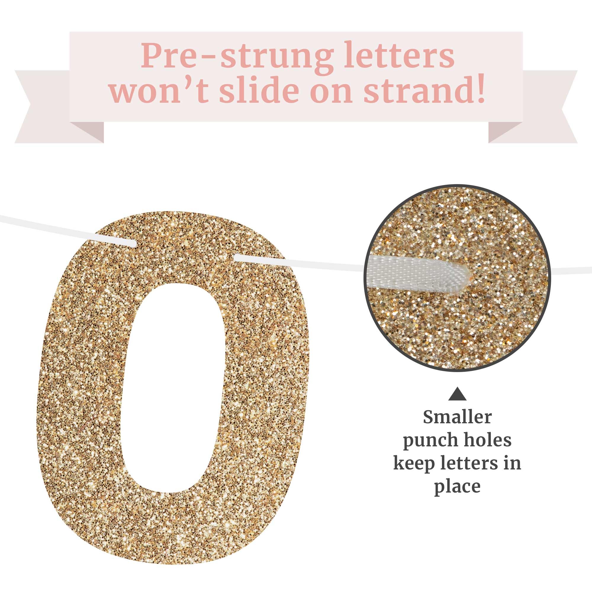Pre-Strung Older Wiser Hotter Banner - No Diy - Gold Glitter Happy Birthday Party Banner - Pre-Strung Garland On 8 Ft Strands -