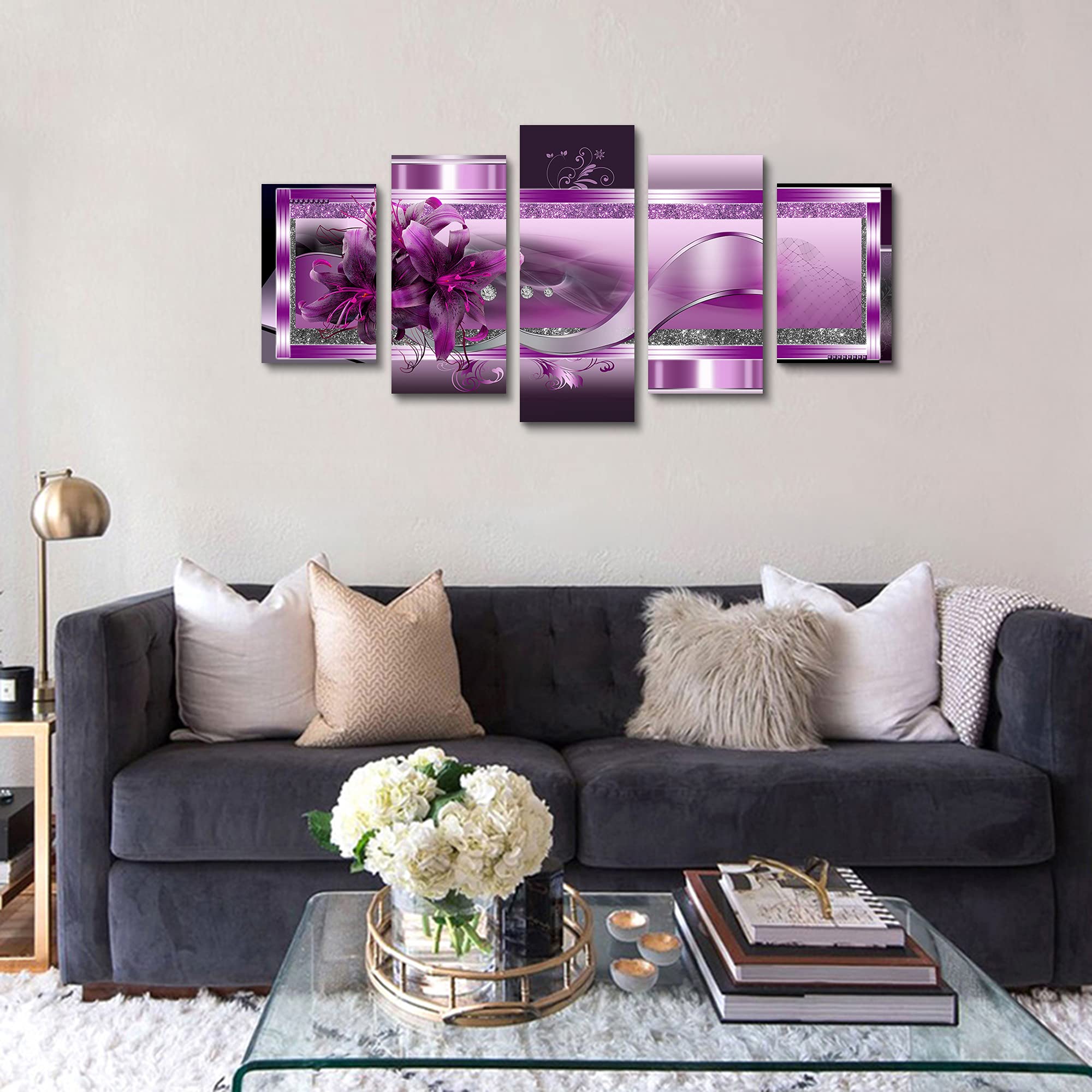 Luduhu Purple Orchid Flowers Canvas Print - Abstract Purple Floral Poster Wall Art Painting Decor For Home Decoration Artwork Pi