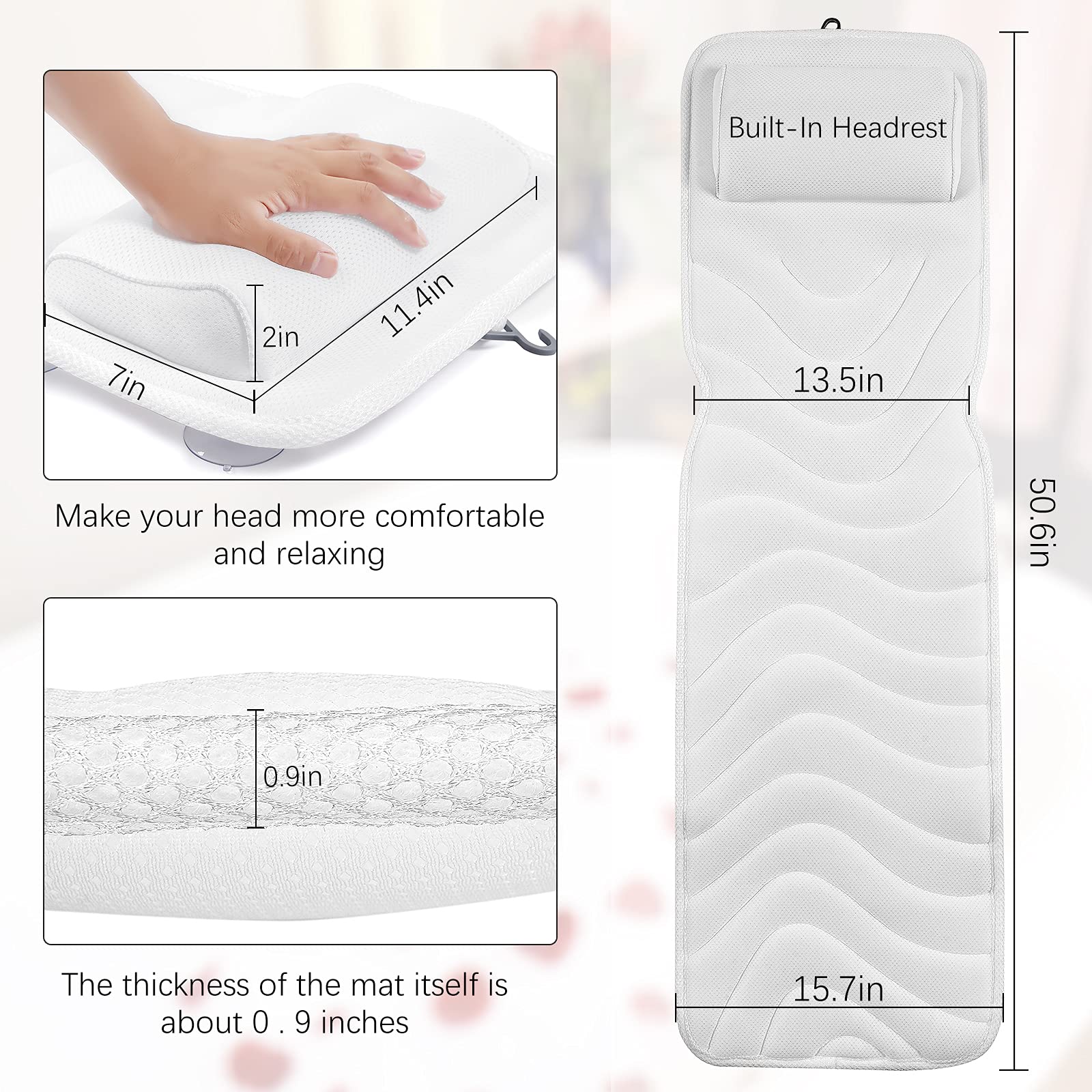 Full Body Bath Pillow For Bathtub, Upgraded Non-Slip Bath Cushion For Tub, Spa Bathtub Pillow Mattress For Head Neck Shoulder An