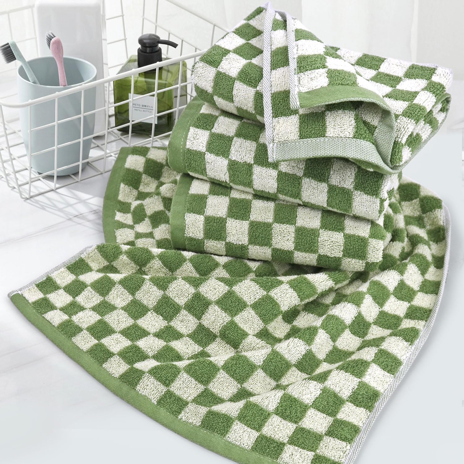 Jacquotha Green Hand Towels For Bathroom Set Of 4 - Cute Checkered Hand Towel For Kitchen Home Decor, Lightweight Bathroom Towel