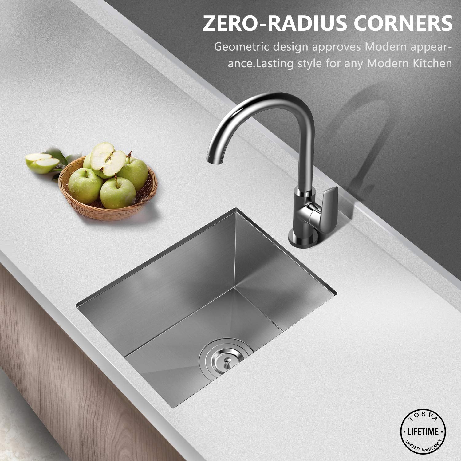 TORVA 14 x 18 Inch Undermount Kitchen Sink  16 Gauge T-304 Stainless Steel Single Bowl Wet Bar or Prep Sink with Zero-Radius Corners