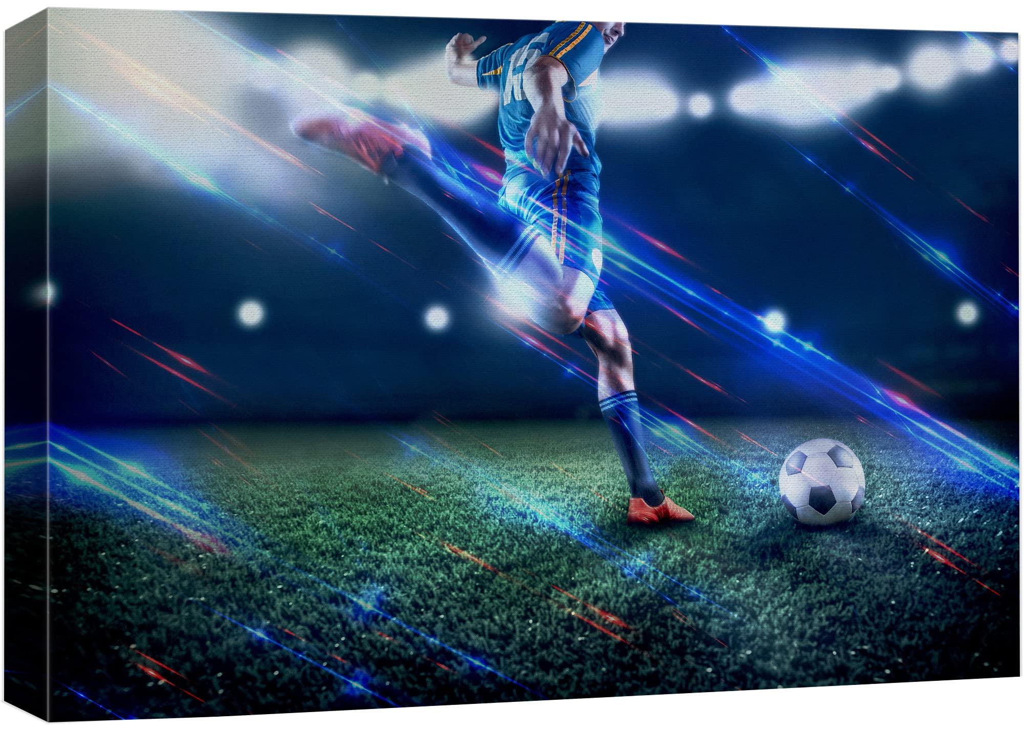 Wall26 Canvas Print Wall Art Neon Light Stadium Soccer Player Kicking Ball Athletes Sports & Fitness Photography Realism Decorat