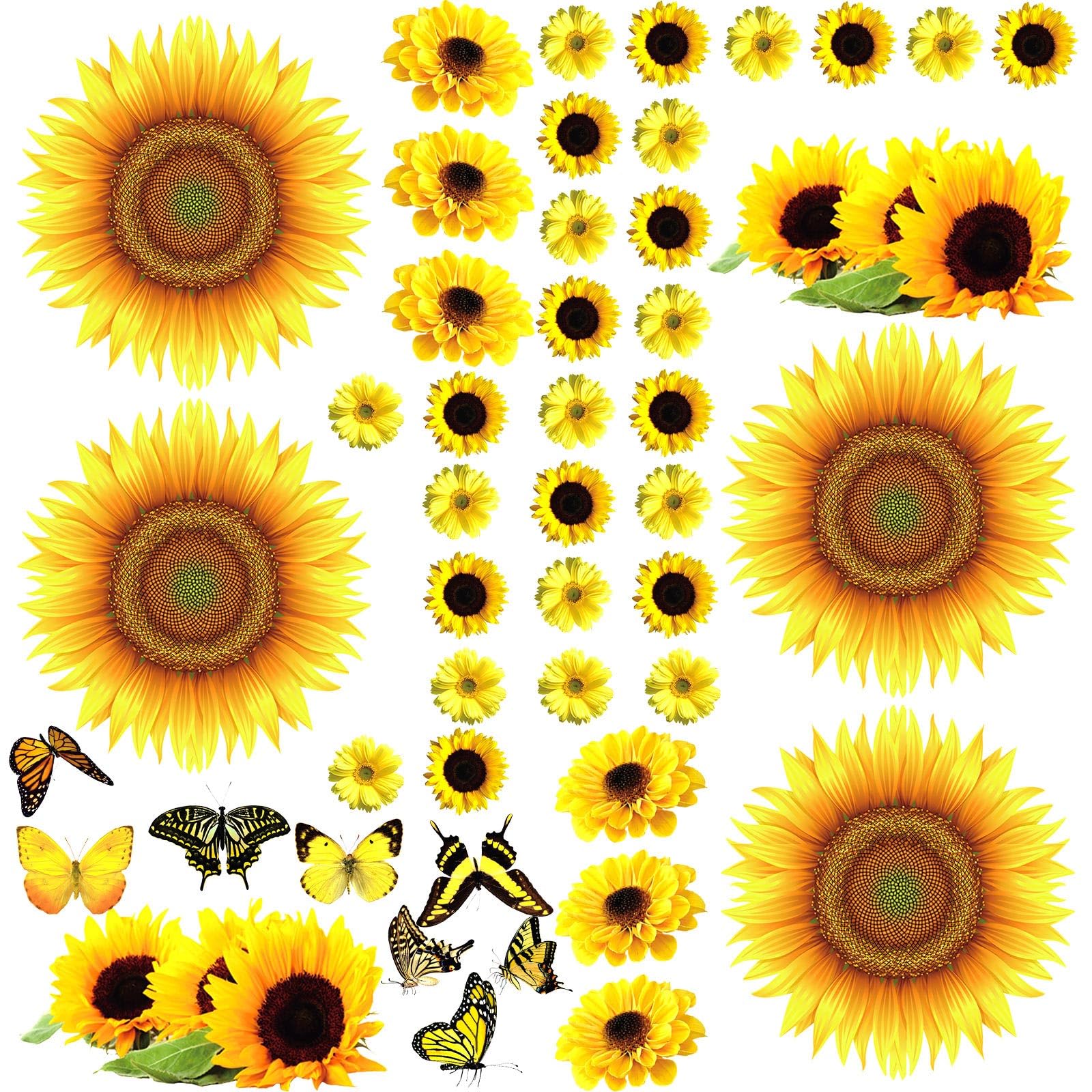 53 Pcs Sunflower Daisy Wall Decals Butterfly Wall Stickers, Waterproof Sunflower Decals, Sunflower Wall Decor, Flower Mural Stic