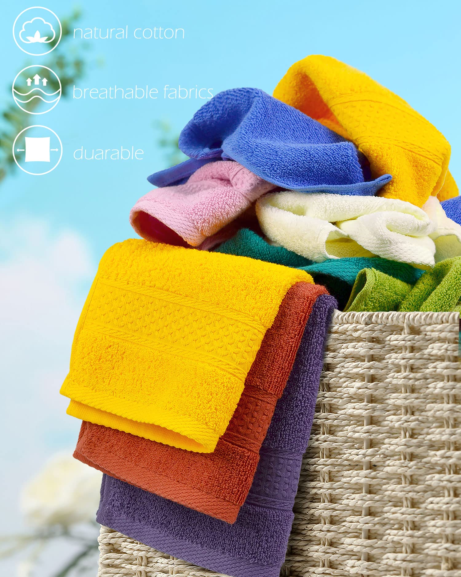Cleanbear Wash Cloths For Your Body 24-Pack Washcloths Soft Cotton Face Cloths, Large Shower Wash Cloth Set (8 Colors 13    X 13