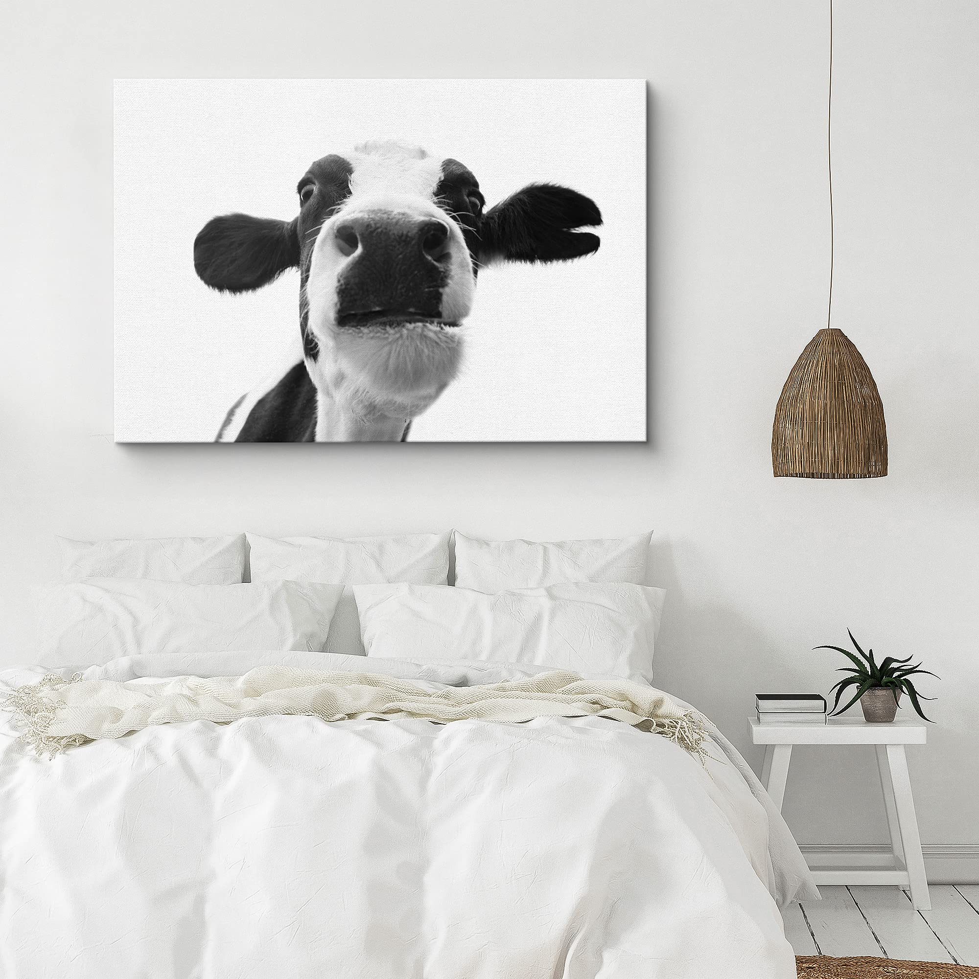 Signford Canvas Print Wall Art Cow Closeup Portrait Animals Wildlife Photography Realism Decorative Elements Relax/Calm Grey Coo