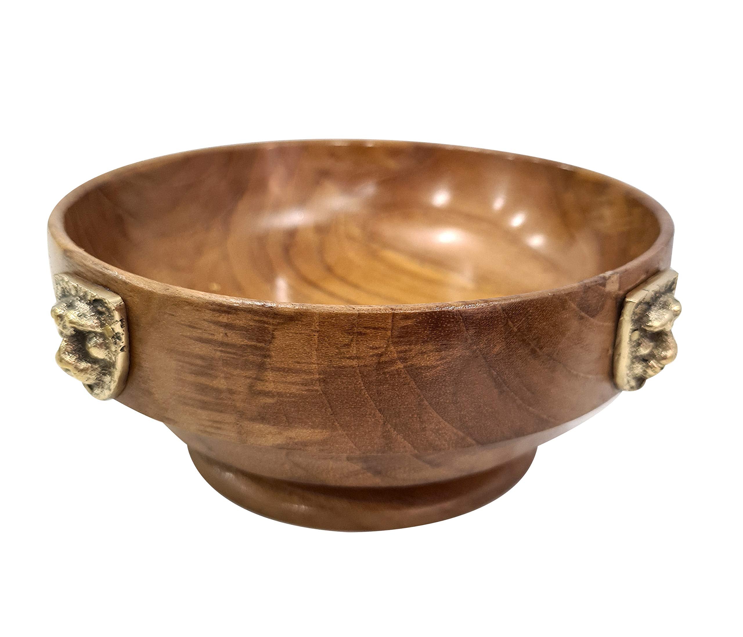 Collectiblesbuy Natural Wood Lion Metal - Set Of 2 Vintage Wooden Serving Bowl Handcrafted Contemporary Sustainable