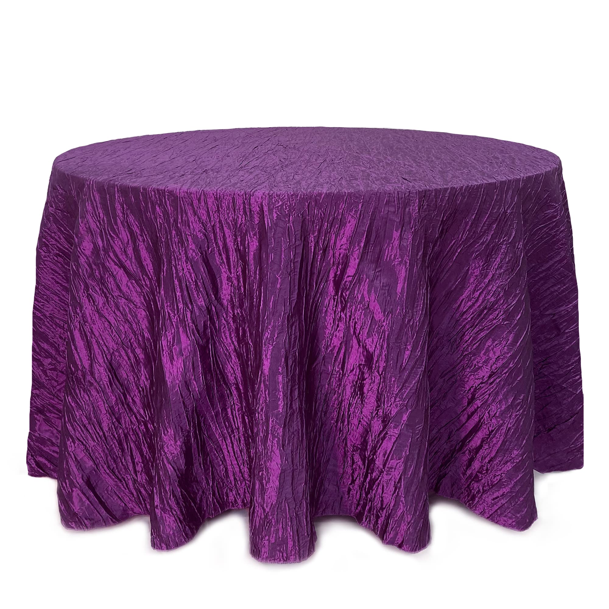 Your Chair Covers - 132 Inch Round Crinkle Taffeta Tablecloth - Purple, Crushed Shiny Dining Table Cloth For Wedding Party Birth