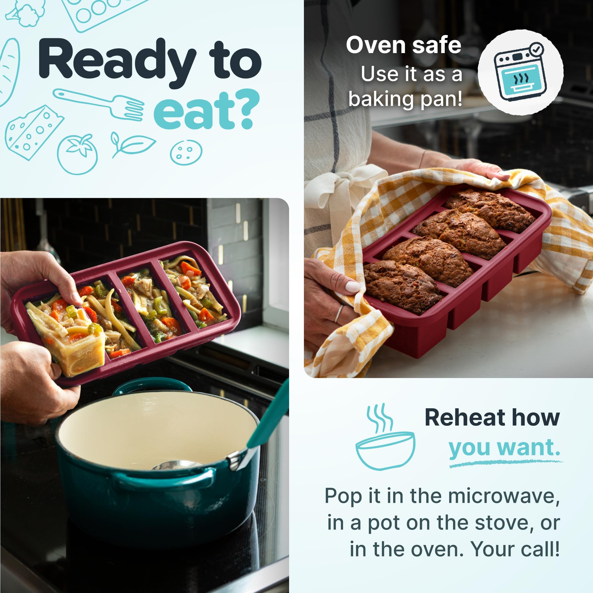 Souper Cubes 1 Cup Silicone Freezer Molds With Lid - Easy Meal Prep Container And Kitchen Storage Solution - Silicone Freezer Tr