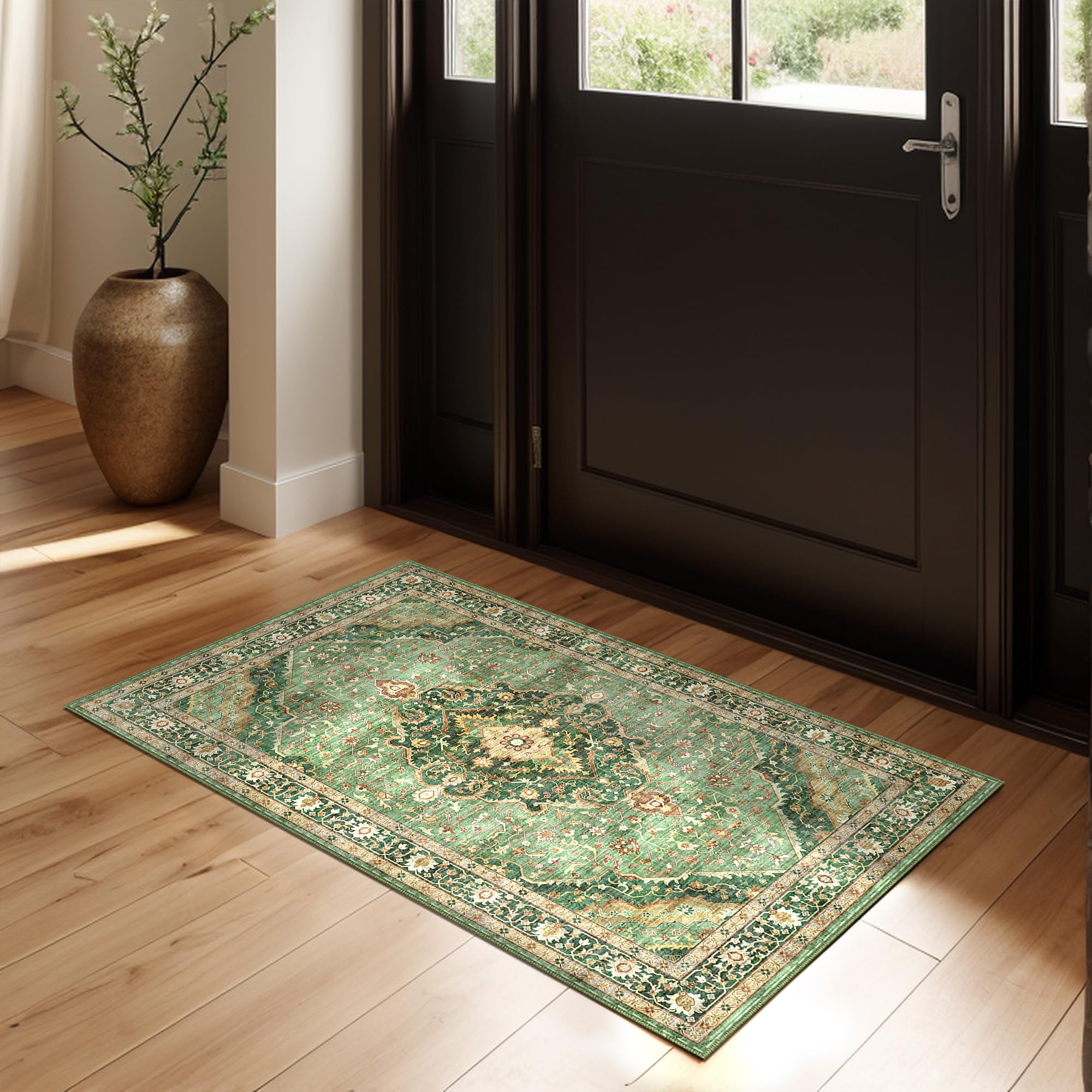Green Area Rug Entryway Rugs for Bedroom Bathroom Kitchen - 2x3 Small Soft Rugs Low Pile Keep Off Rug Carpet Washable Rug Orient