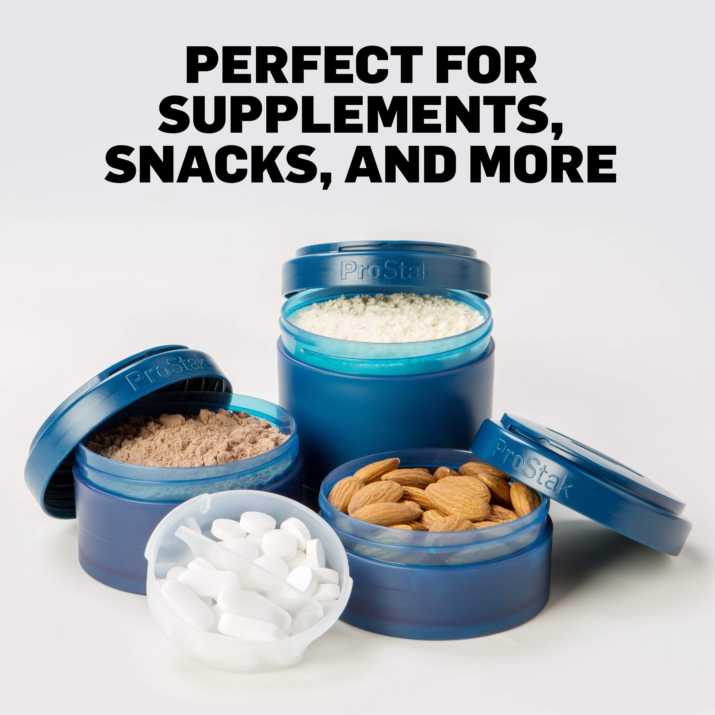 Blenderbottle Prostak Twist N Lock Storage Jars Expansion 3-Pak With Removable Handle, 100Cc+150Cc+250Cc, Black
