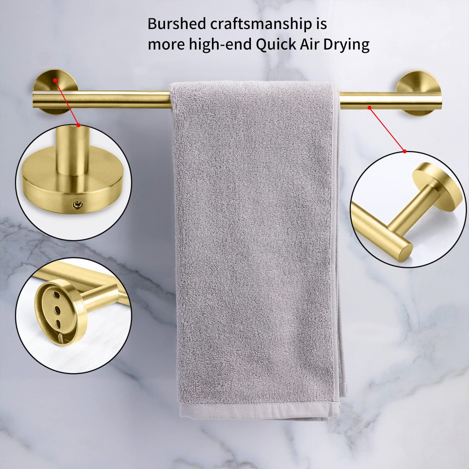 Cilee 2 Pieces Brushed Gold Bathroom Towel Bar  24 Inch Double Towel Racks Bathroom Towel Holder Towel Hanger for Bathroom Stainless Steel Wall Mount