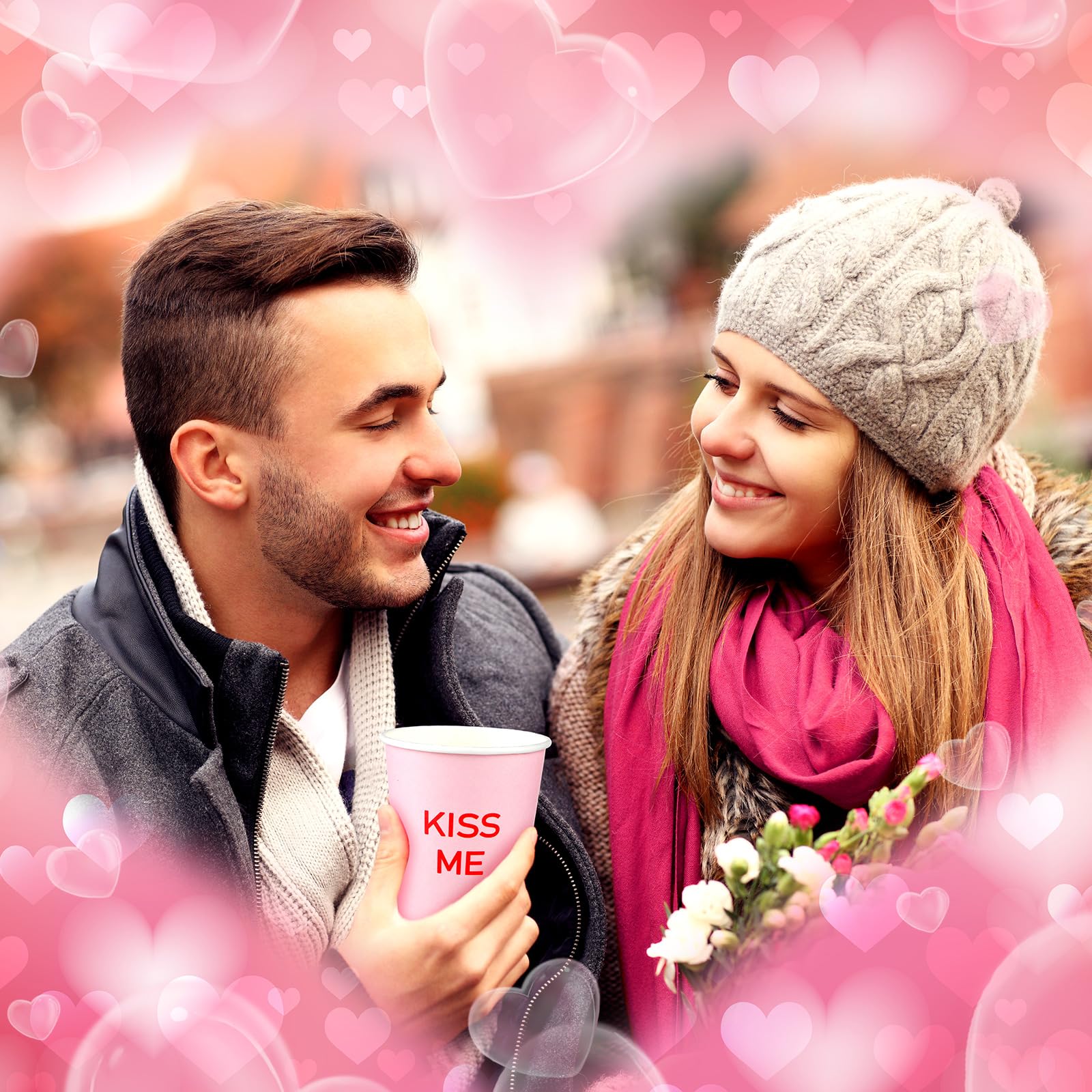 Funtery 100 Pcs Valentine'S Day Disposable Cups Conversation Heart Paper Cups 9Oz Colorful Hearts Print Xoxo Love Sweet Be Mine