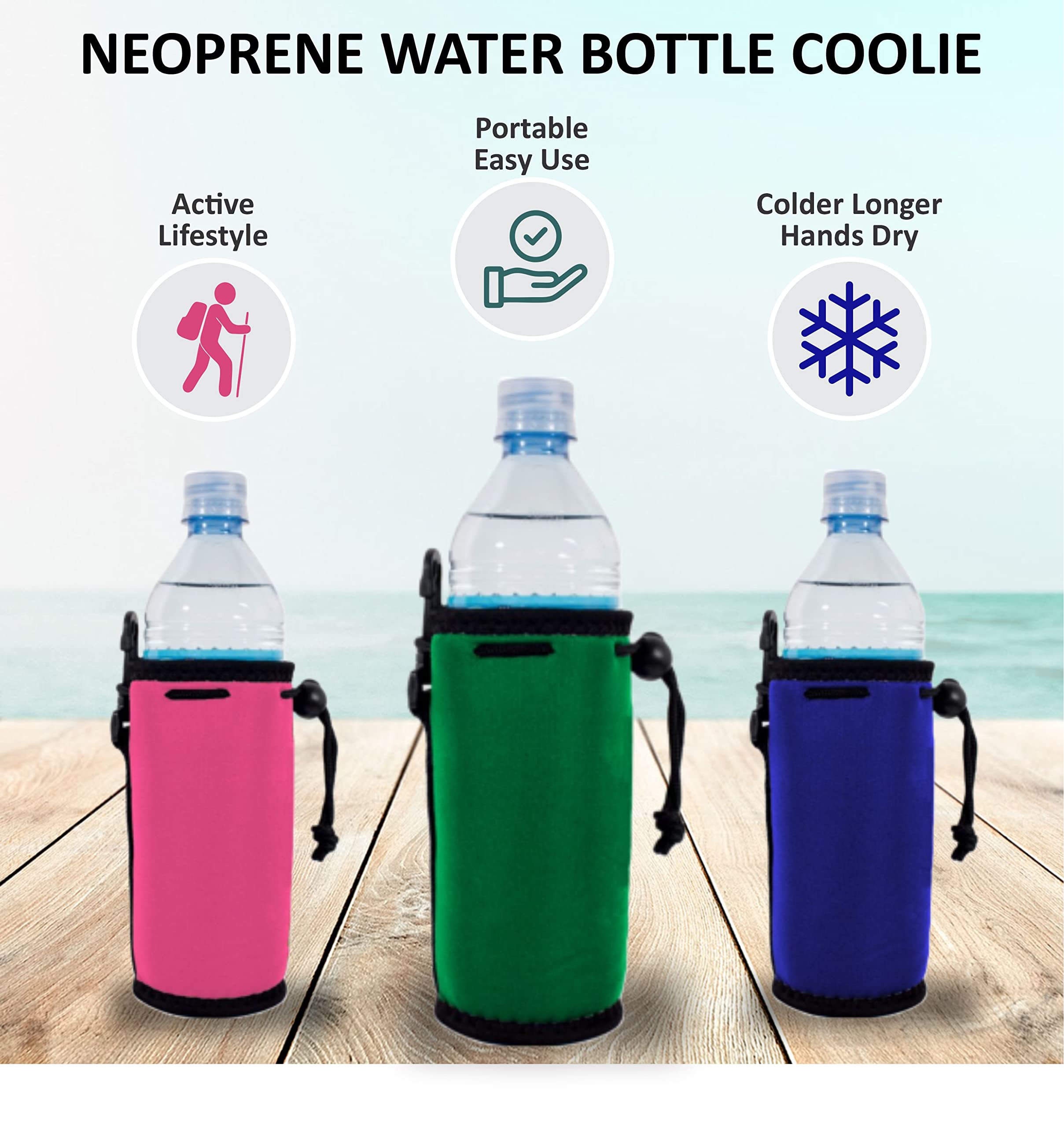 Blank Neoprene Water Bottle Coolie (Variety Color 6 Pack)