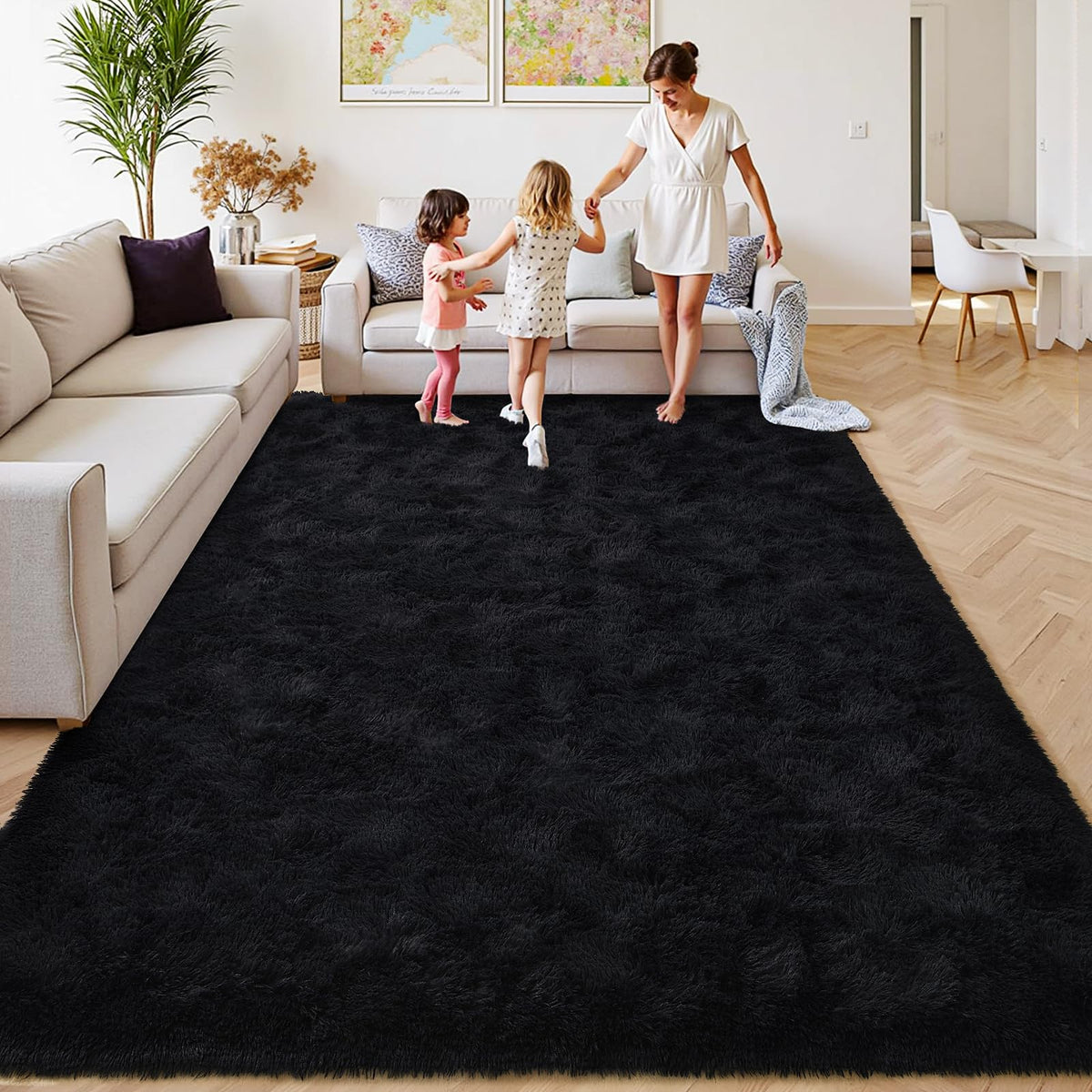 Homore 8X10 Area Rugs For Living Room Black Fluffy Area Rug Large Shag ...