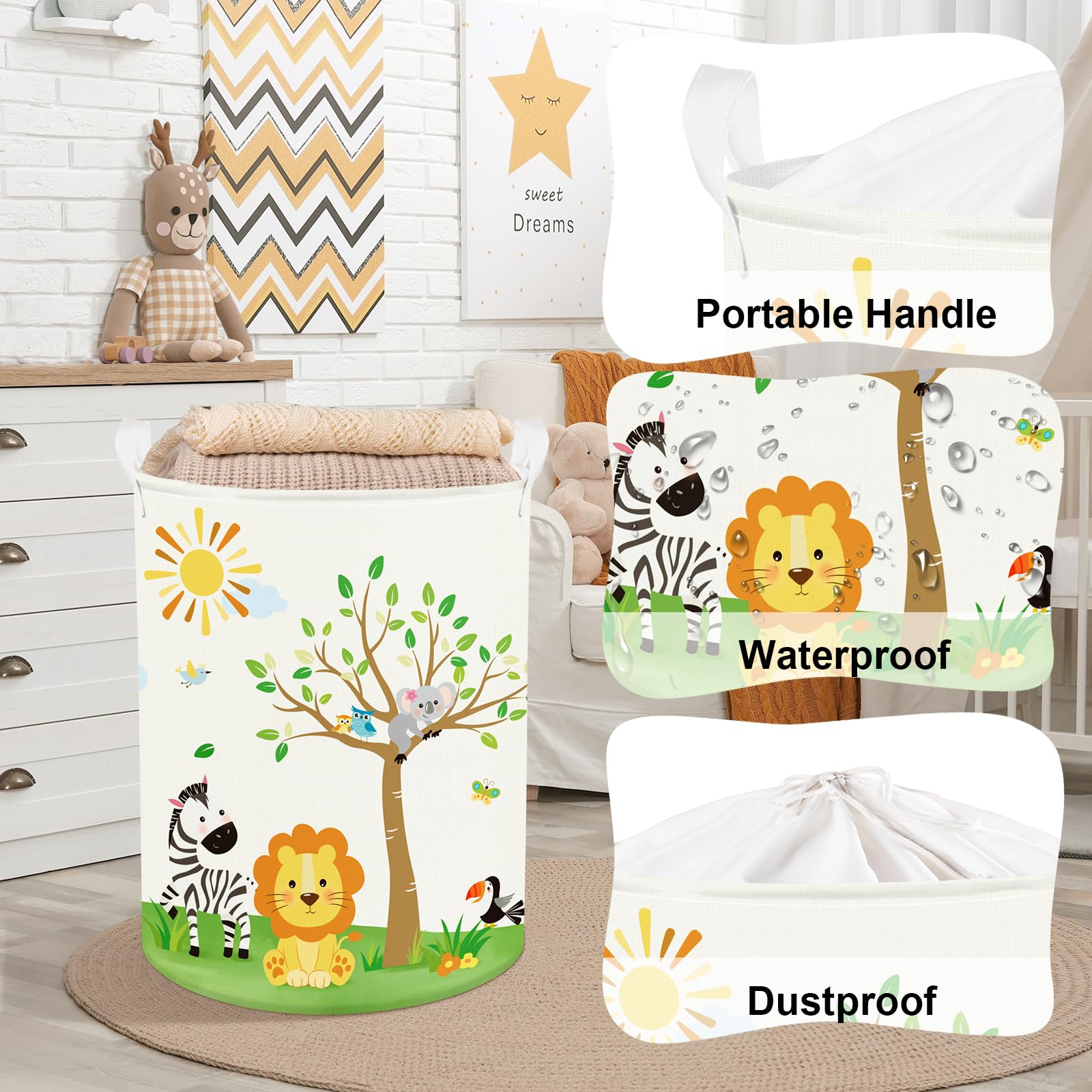 Clastyle 63L Large Jungle Animal Tree Kid Laundry Hamper With Handle Boy Girl Bedroom Bathroom Nursery Collapsible Clothes Toy S