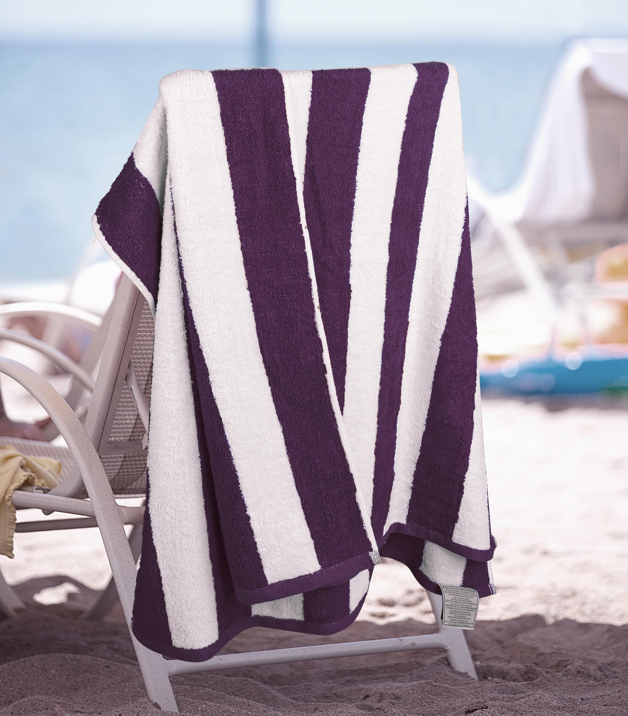 Utopia Towels [4 Pack Cabana Stripe Beach Towel  (30 x 60 Inches) Oversized 100% Ring Spun Cotton Pool Towels  Highly Absorbent Quick Dry Bath Towels for Bathroom  and Swim Towel (Plum)