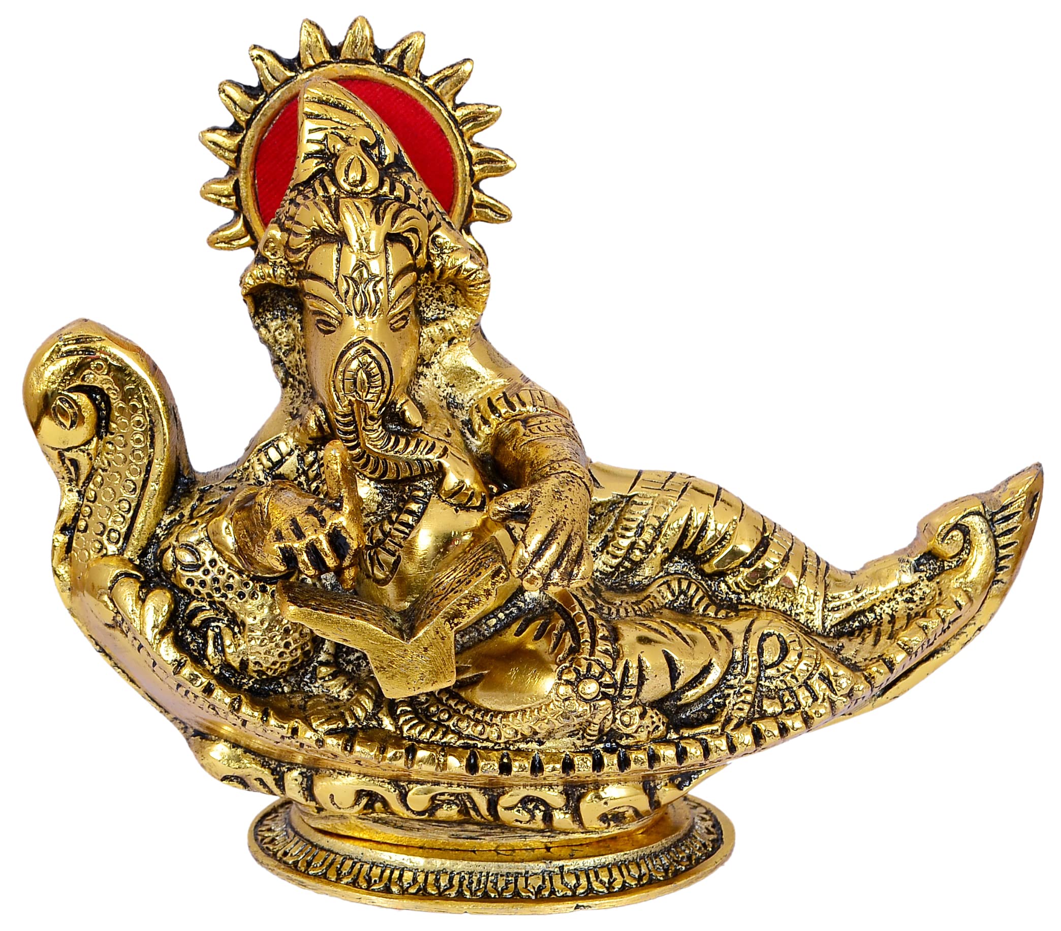 Nexplora Industries Pvt. Ltd. Metal Ganesh Idol Ganpati Showpiece Figurine, Length 19 Cm, Gold Antique