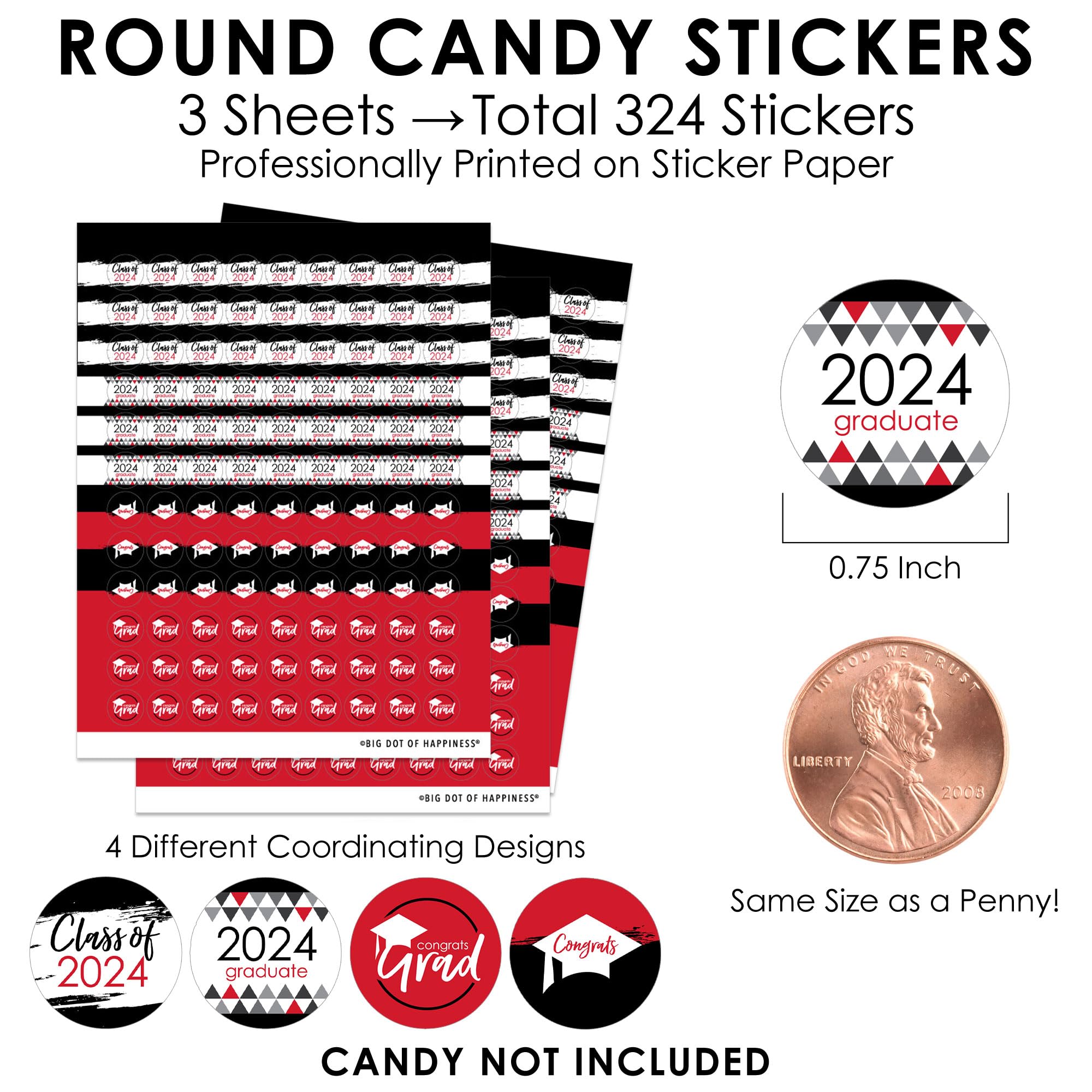Big Dot Of Happiness Red Grad - Best Is Yet To Come - 2024 Red Graduation Party Small Round Candy Stickers - Party Favor Labels