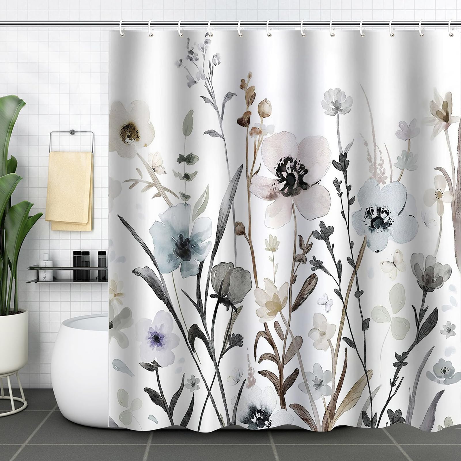 Zchomi Grey Pink Blue Floral Shower Curtain Watercolor Flower Shower Curtain For Bathroom Waterproof Polyester Fabric Bathroom C