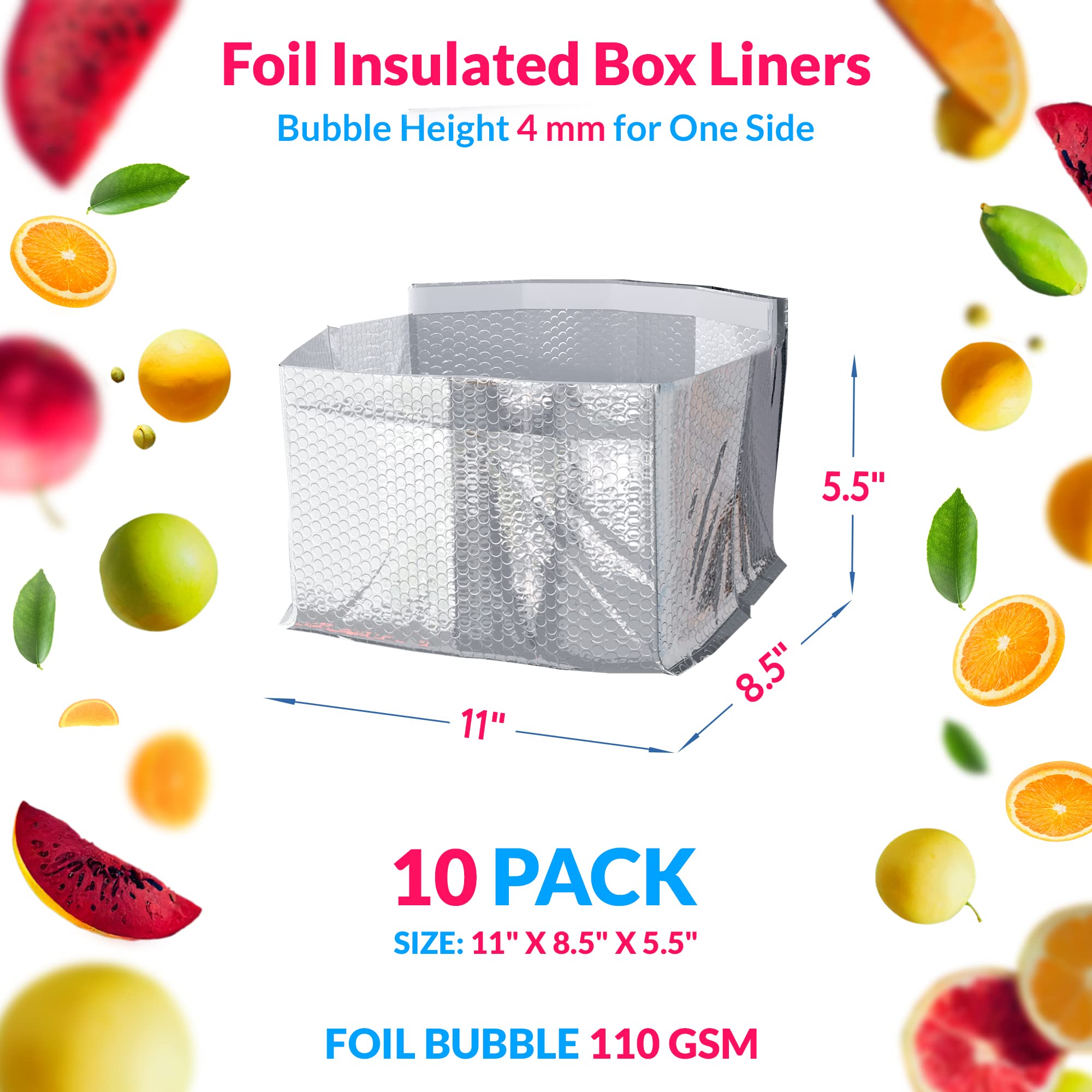 Abc Foil Insulated Box Liners 11 X 85 X 55 Inch, Pack Of 10 Silver Insulated Shipping Boxes For Frozen Food, Odorless Insulated