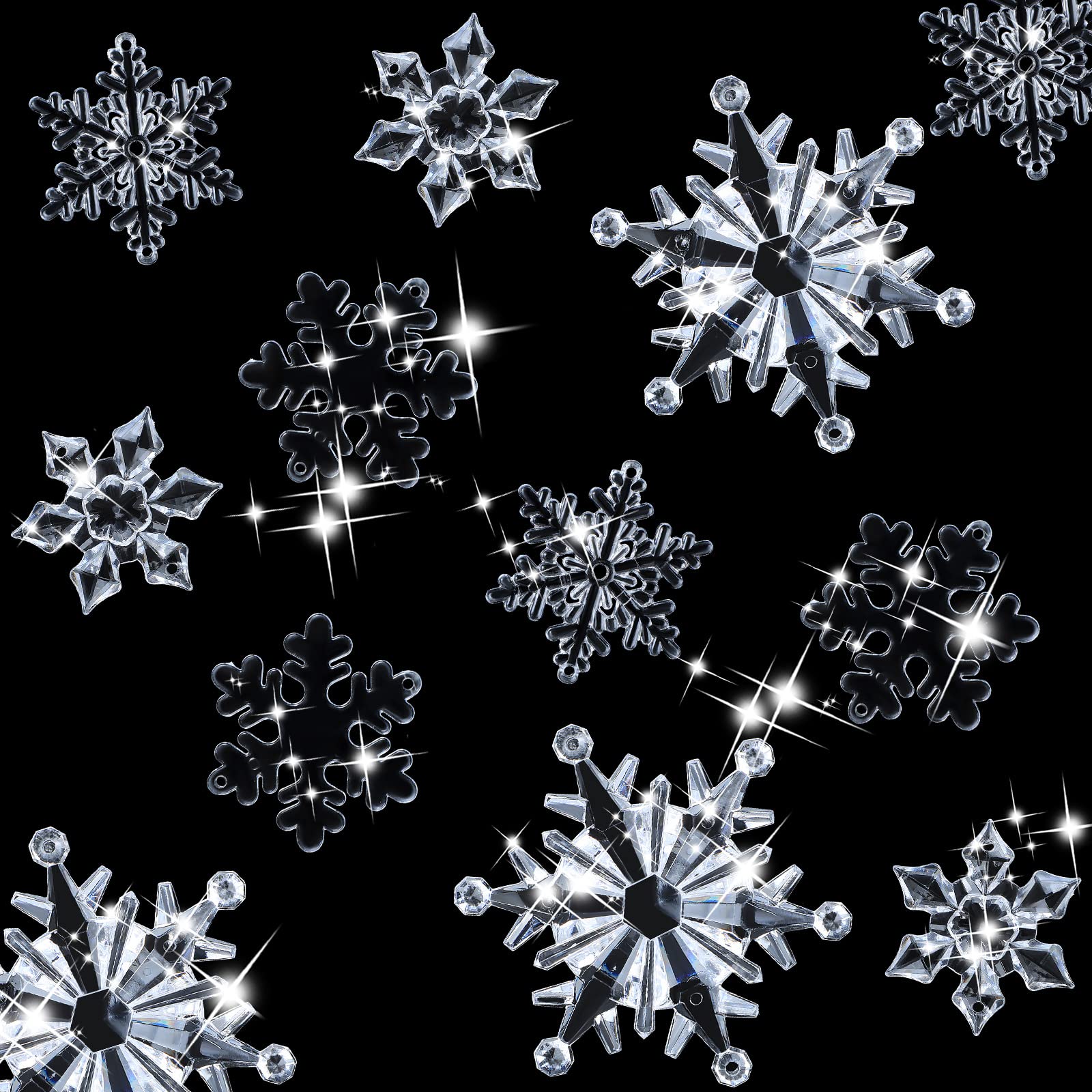 Dilunave 40 Pieces Clear Christmas Snowflake Ornaments Acrylic Christmas Tree Decorations Crystal Snowflakes Translucent Winter 
