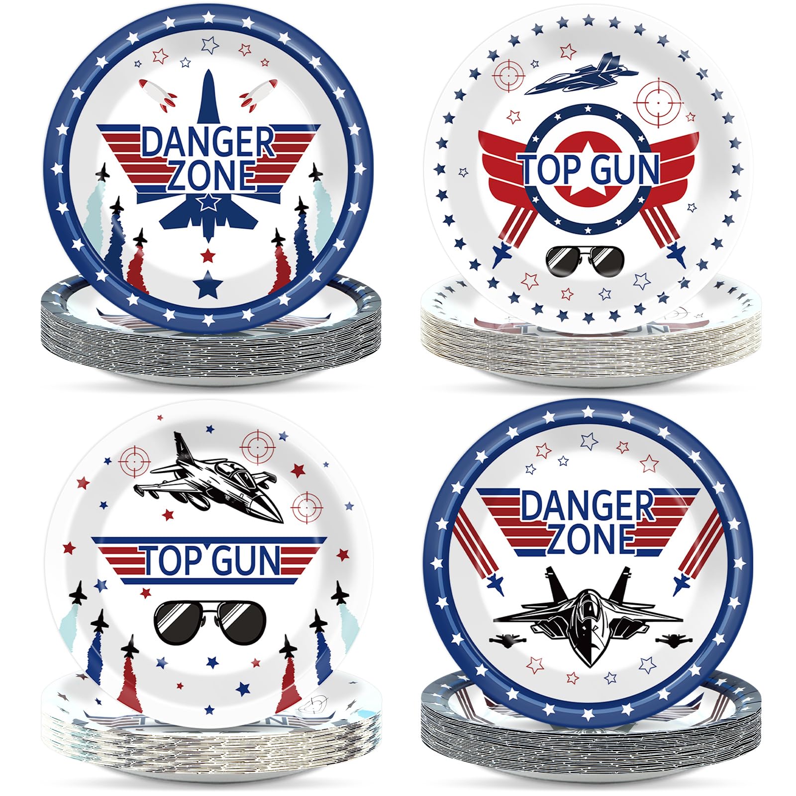48Pcs Fighter Jet Pilot Birthday Party Paper Plates For Airplane Aviation Party Supplies 7'' Fighter Jet Pilot Themed Birthday P
