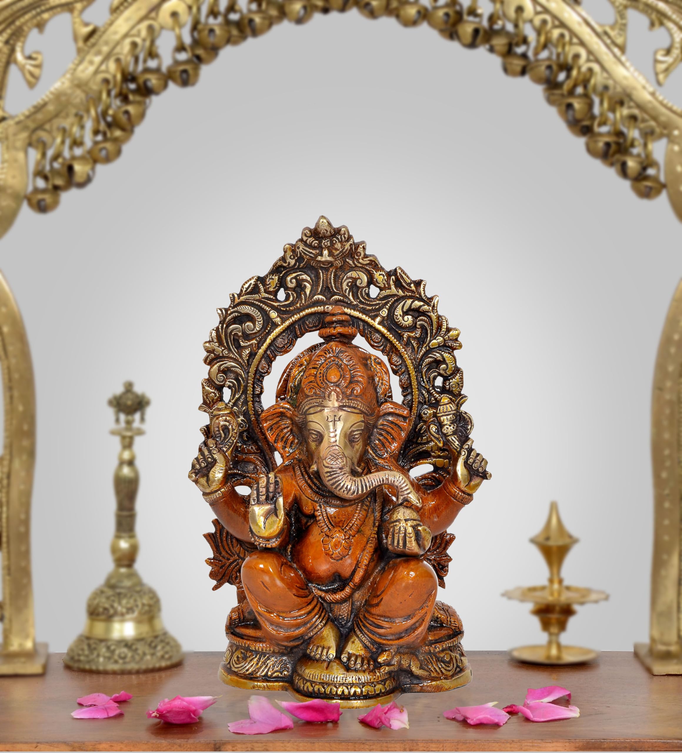 Dattatreya Brass Lord Ganesha Idol Ganesh Statue Sculpture For Home Decor Office Mandir Pooja Decorative Showpiece (Height 8 Inc