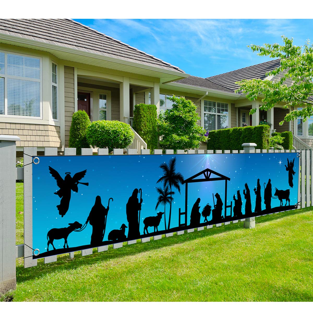 Manger Scene Religious Christmas Yard Signs-Holy Nativity Christmas Banner Large Xmas Yard Sign For Religious Christmas Decorati