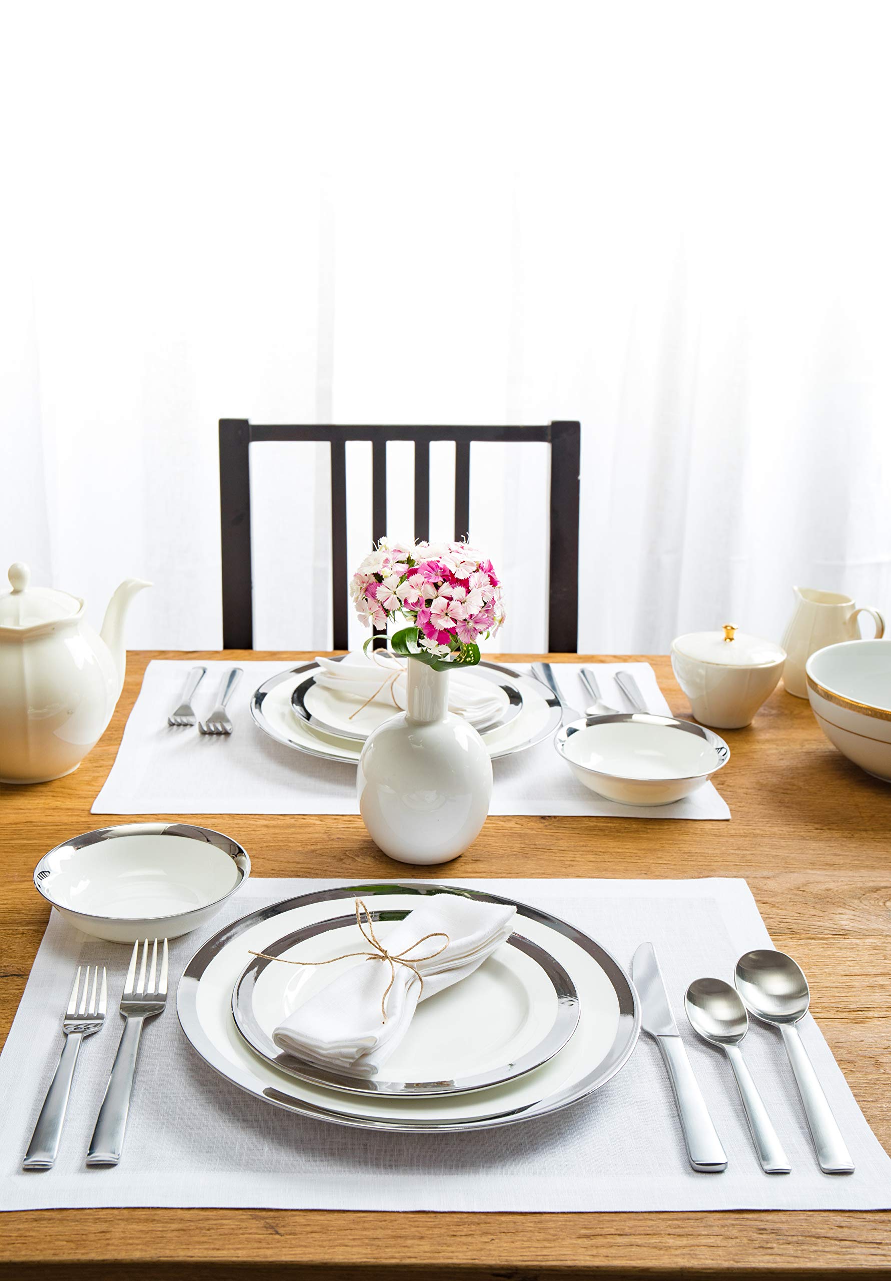 Solino Home Linen Placemats 19'' L X 14'' W Inch - 100% Pure Linen White Cloth Placemats Set Of 4 - Fete, Washable Fabric Place