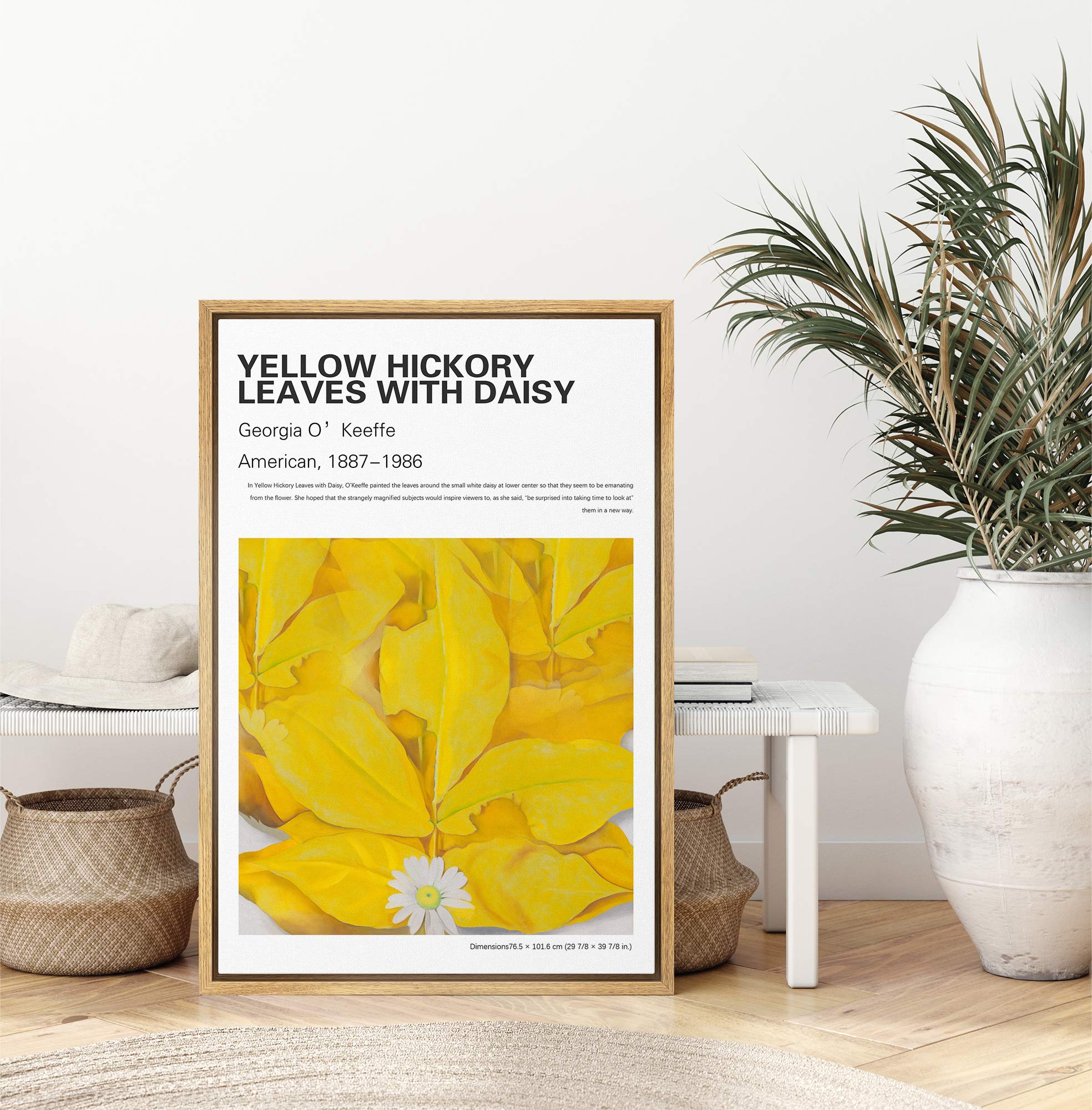 Idea4Wall Framed Canvas Print Wall Art Yellow Hickory Leaves With Daisy Master Artist Georgia O'Keeffe Nature Wilderness Oil Pai