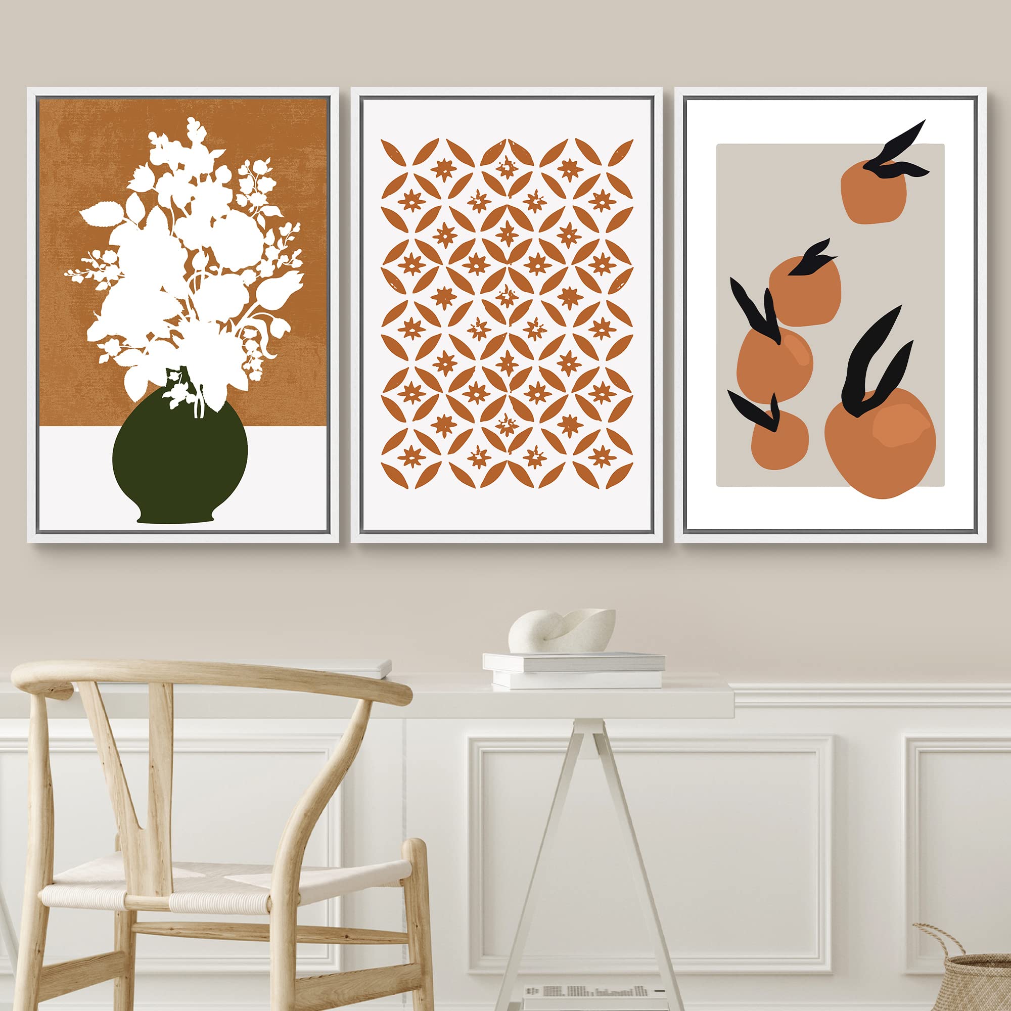 Signwin 3 Piece Framed Canvas Wall Art Flower Canvas Prints Home Artwork Decoration For Living Room,Bedroom - 24''X36''X3 White