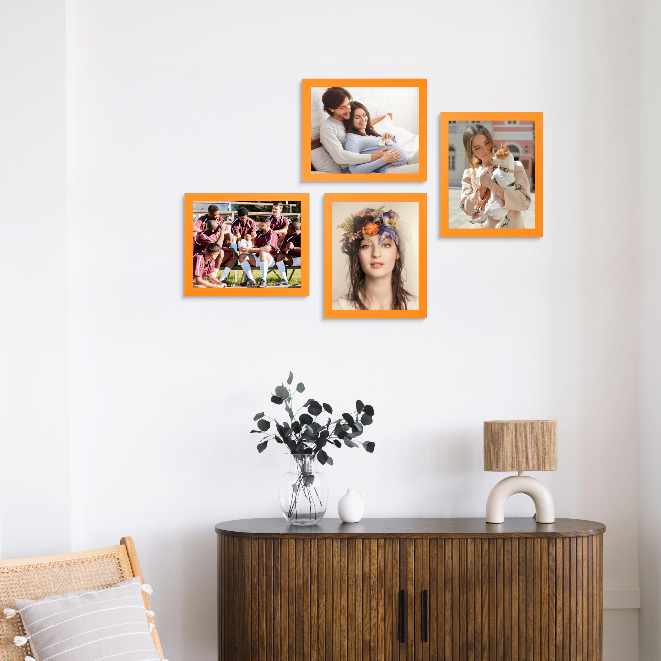 wyooxoo 8x10 Picture Frames Set of 4 Orange Made of Solid Wood Photo Frames Colorful Frame with HD Plexiglass, Wall Mount and Ta