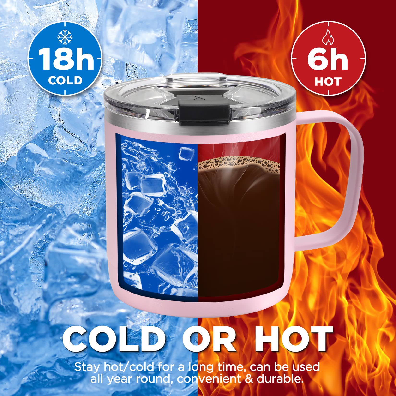 Haushof 14 Oz Coffee Mug, Insulated Coffee Mug With Handle, Travel Camping Cup, Portable Stainless Steel Coffee Cup, Insulated C