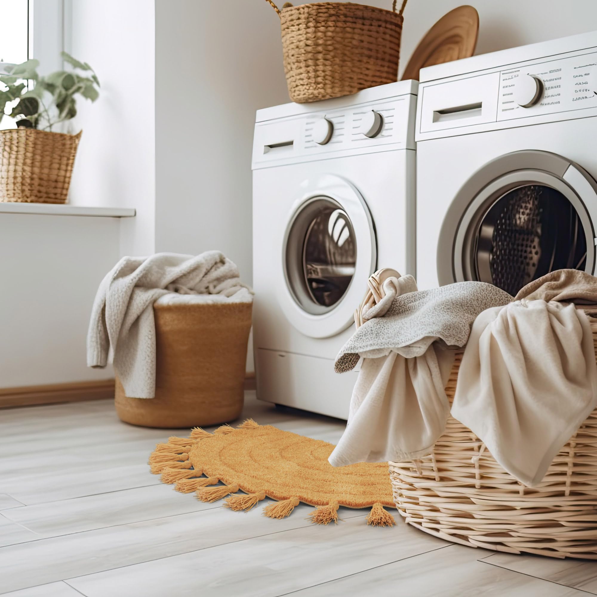 Beautiful Boho Rug With Tassels For Your Bathroom - Soft Half Circle 100% Cotton Mat Fits Perfectly Into Your Home - A Cute, Non