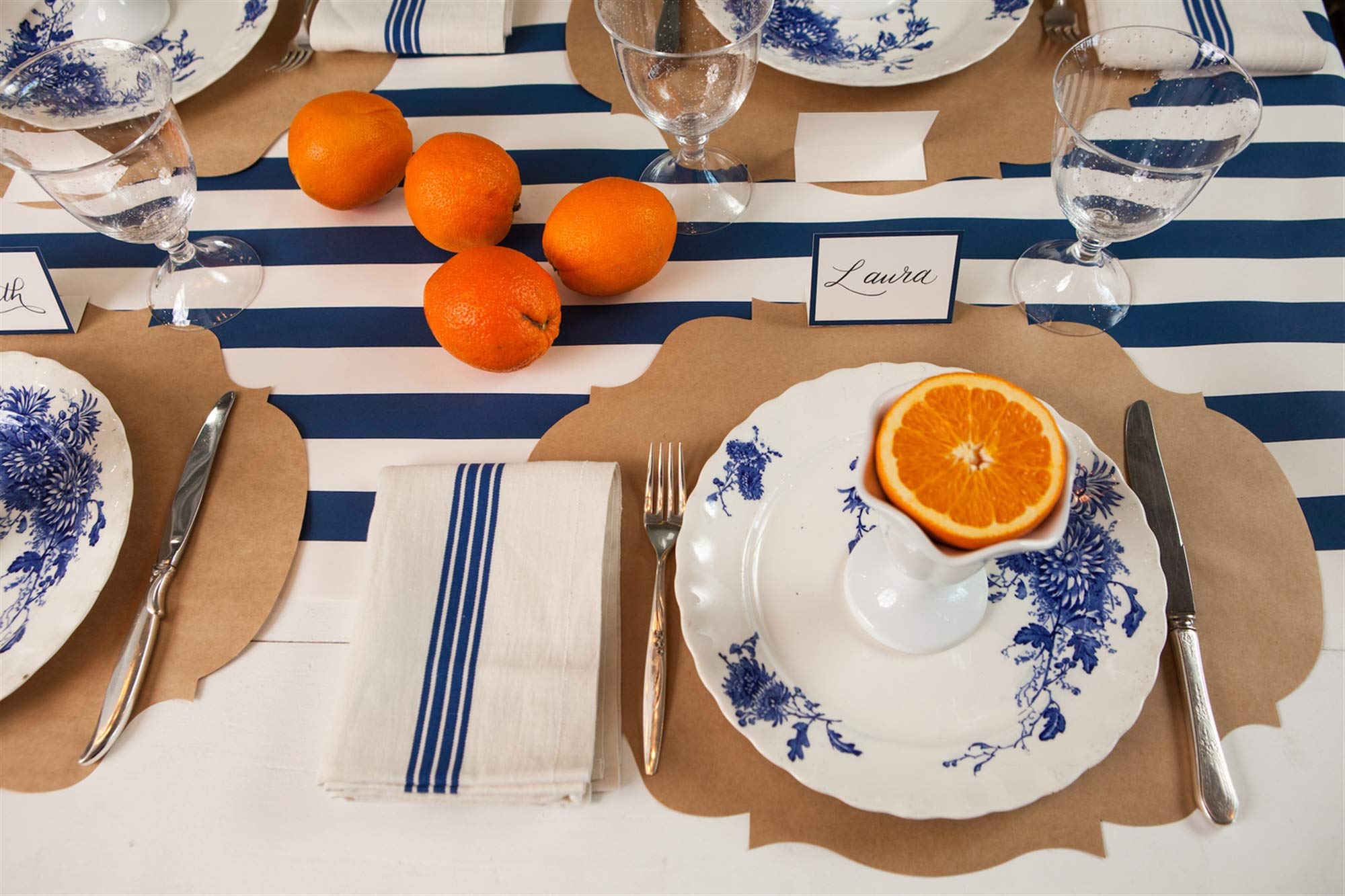 Striped Table Runner - Navy Paper Table Runner For Parties Or Weddings - American Made