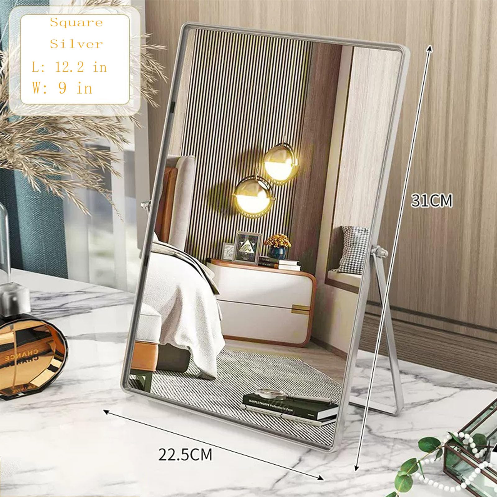 Numjeg Makeup Vanity Mirror Portable Desktop Mirror With Metal Stand Adjustable 90 Rotation Desk Mirrors For Dressing Room,Bedro
