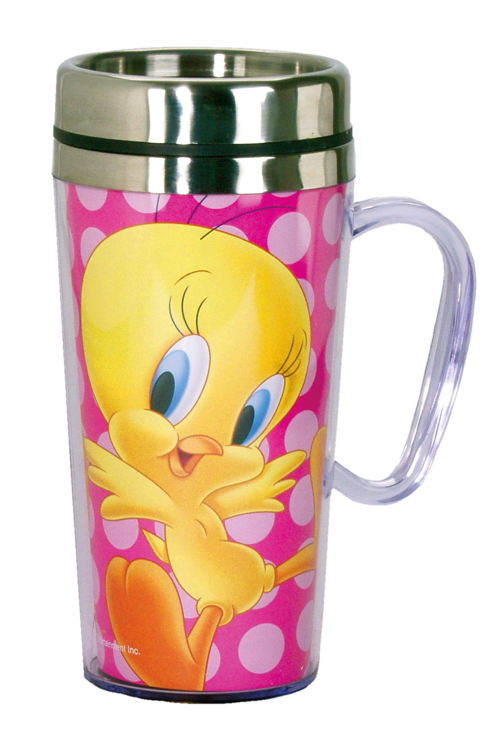 Spoontiques - Insulated Travel Mug - Tweety Bird Coffee Cup - Coffee Lovers Gift - Funny Coffee Mug - 14 oz - Pink