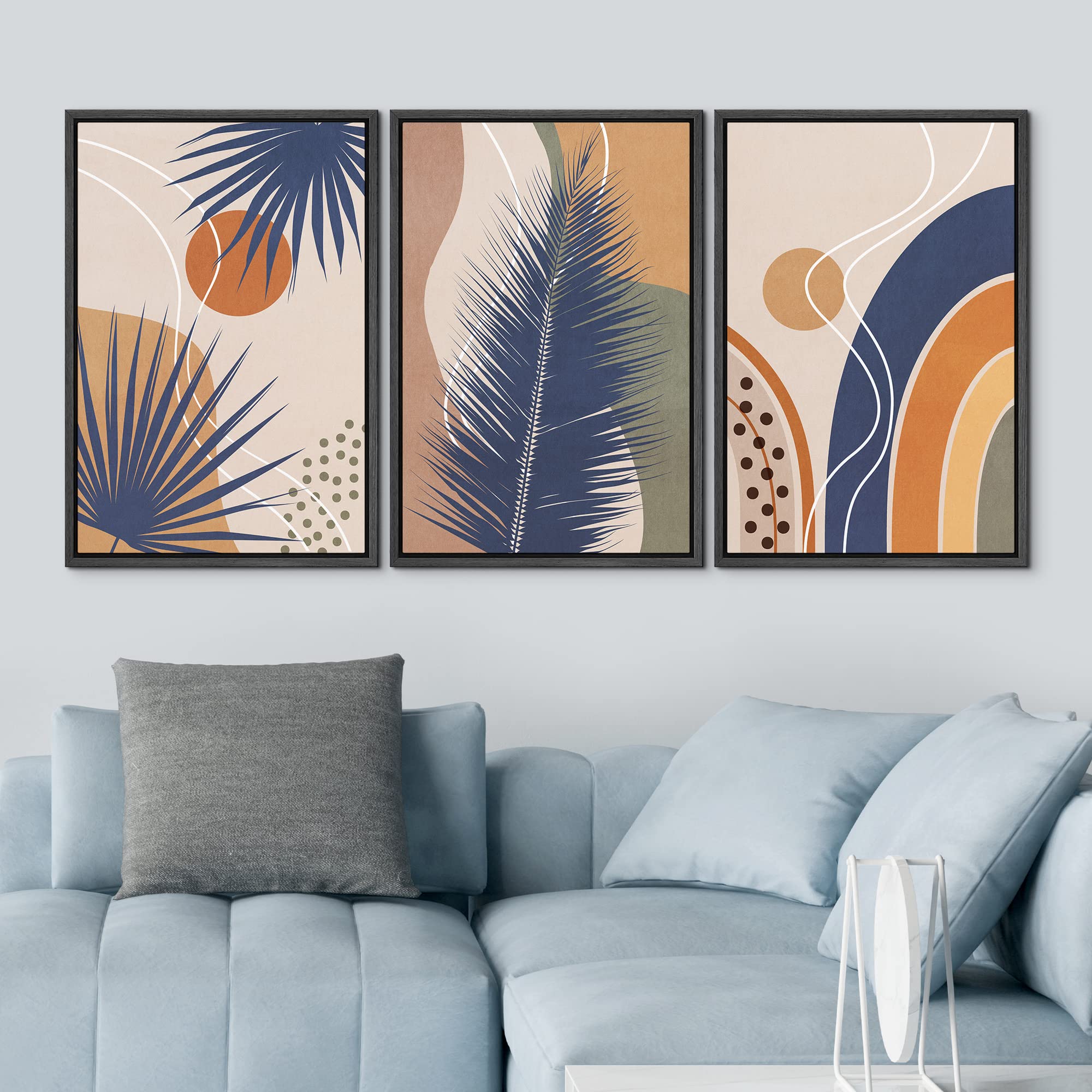 Idea4Wall Framed Canvas Print Wall Art Set Geometric Palm Leaf Polygon Landscape Abstract Nature Illustrations Modern Art Nordic