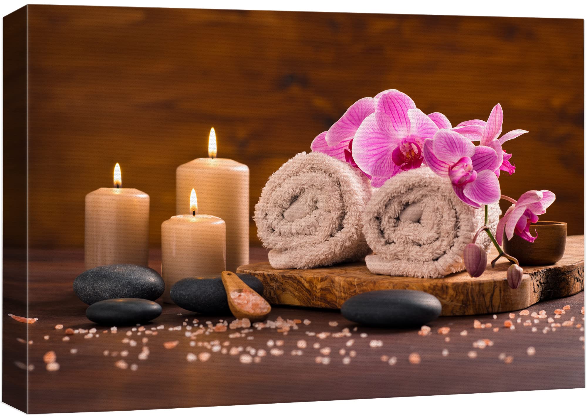 Wall26 Canvas Print Wall Art Meditation Orchid Flower Massage Stones Zen Candles Nature Wilderness Photography Realism Rustic La