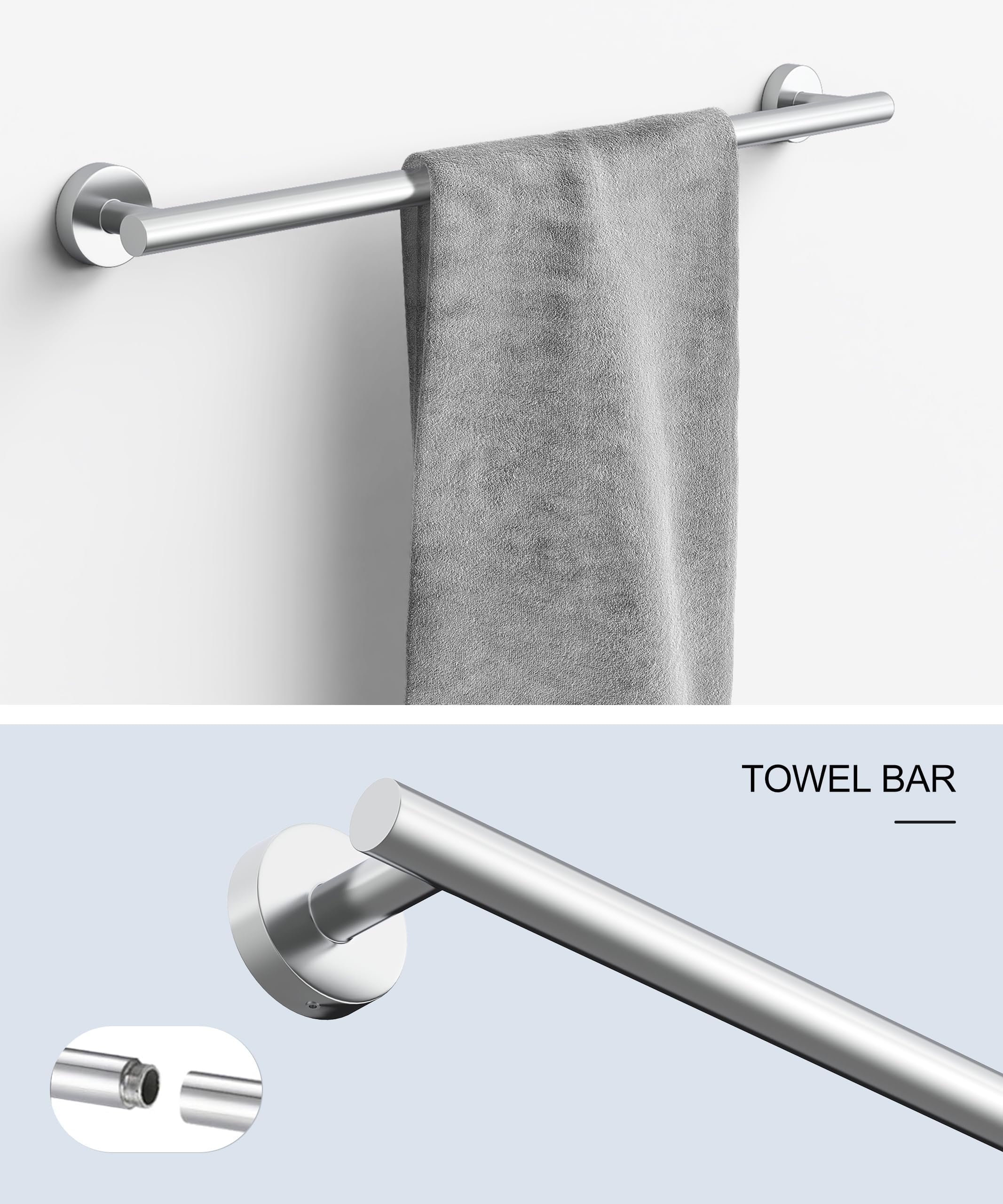 Homemystique 5 Pcs Chrome Bathroom Hardware Accessories Set, Sus304 Stainless Steel Towel Rack And Toilet Paper Holder Set, 26 I