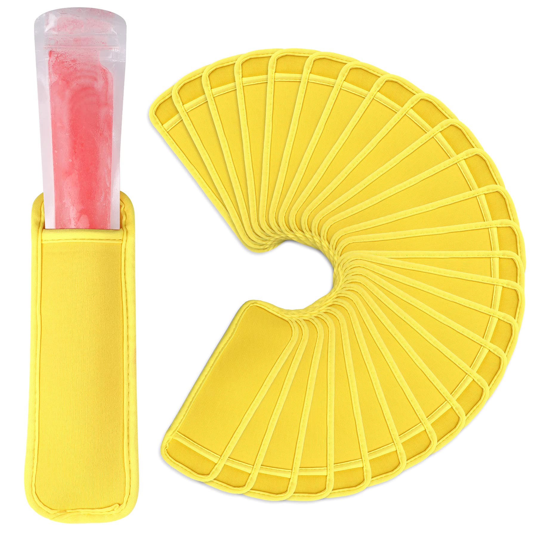 Janyun 24 Pack Reusable Popsicle Bags Ice Pop Sleeves Antifreezing Holder Sleeves (Yellow)
