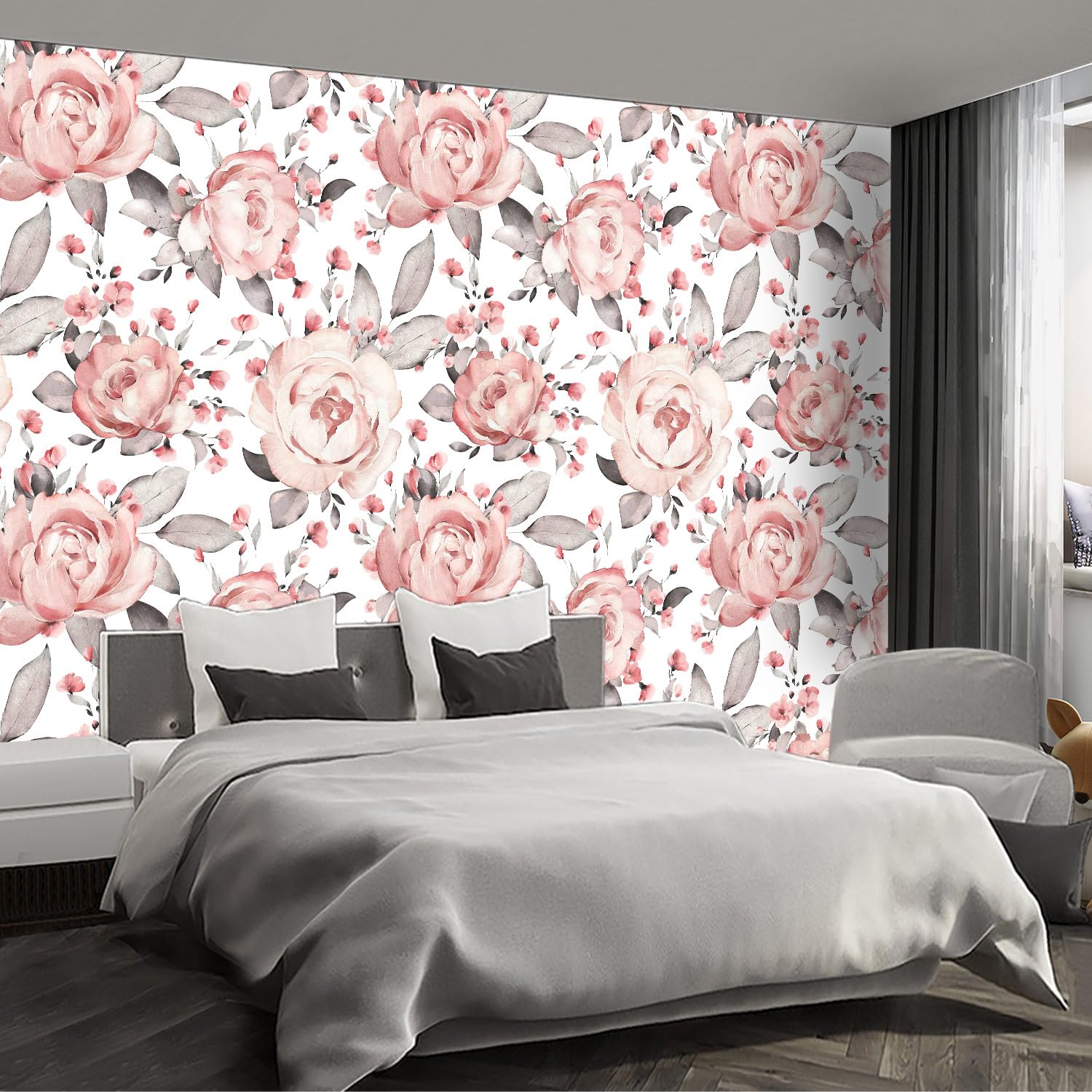 Fightal - Pink Peony Floral wall murals Peel and Stick self Adhesive Flowers Wallpaper for Bedroom Living Room - 58x86