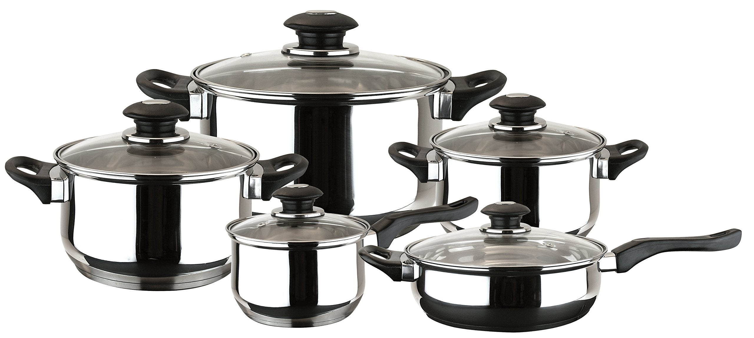 MAGEFESA  Family 10 Piece Cookware Set, Crafted from Stainless Steel, Easy to Clean and Dishwasher Safe, Soft-Touch Bakelite Han