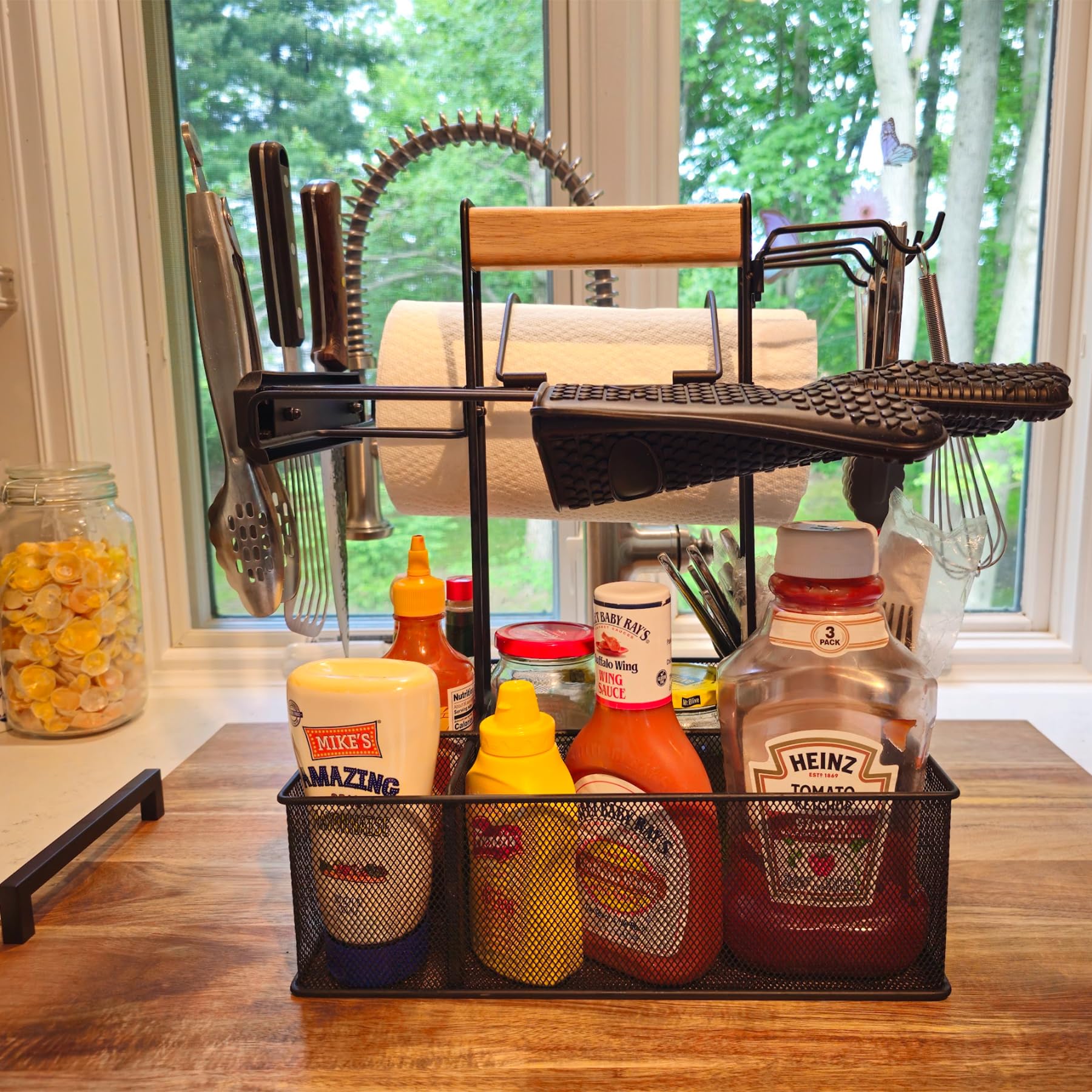 Geesta Grill Caddy, Bbq Caddy For Outdoor Grill, Picnic Camping Caddy With Paper Towel Holder & Magnetic Tool Holder, Condiment