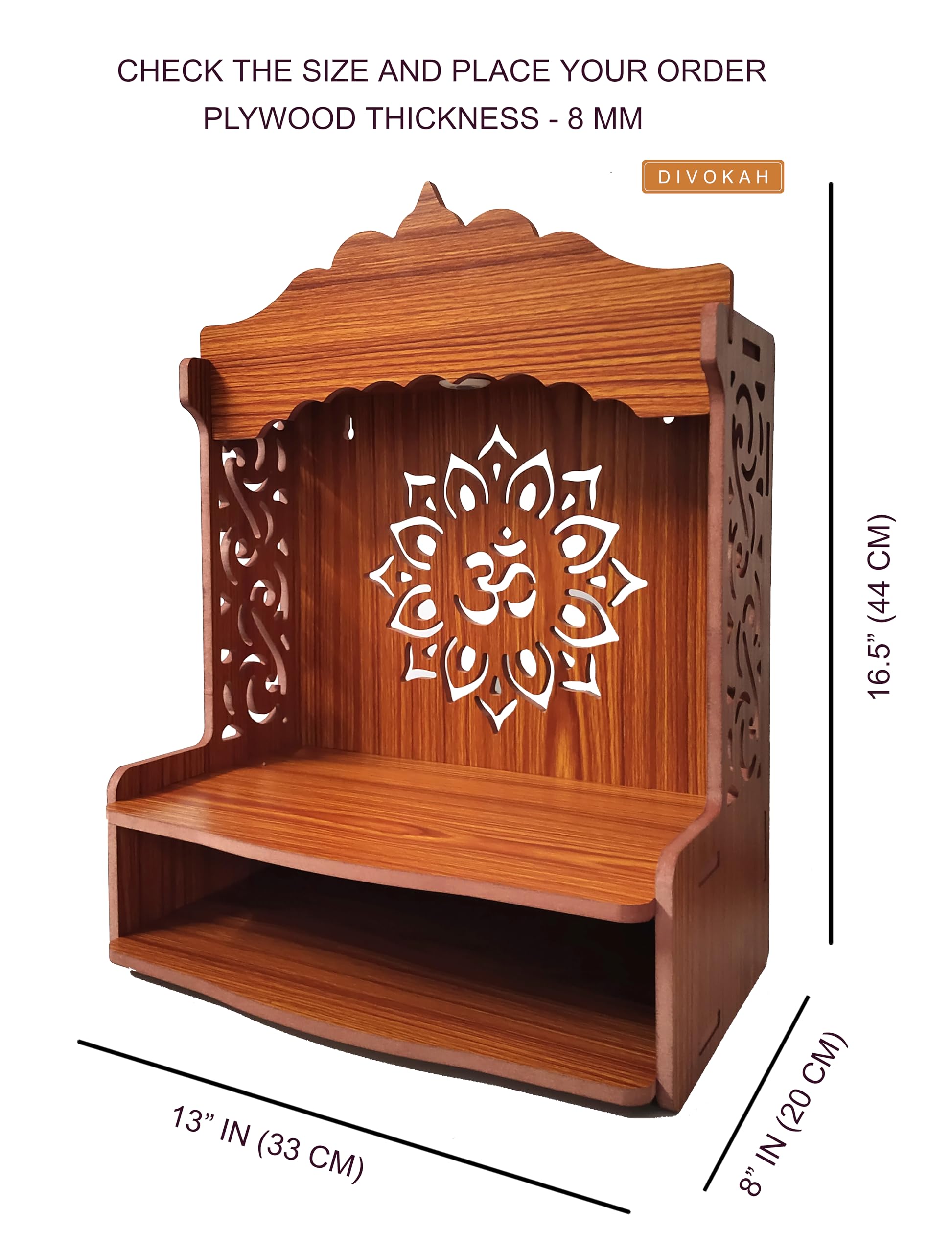 Divokah Beautiful Wooden Pooja Mandir For Home/Temple For Home And Office/Puja Mandir/Puja Stand/Pooja Mandapam With Led Spot Li