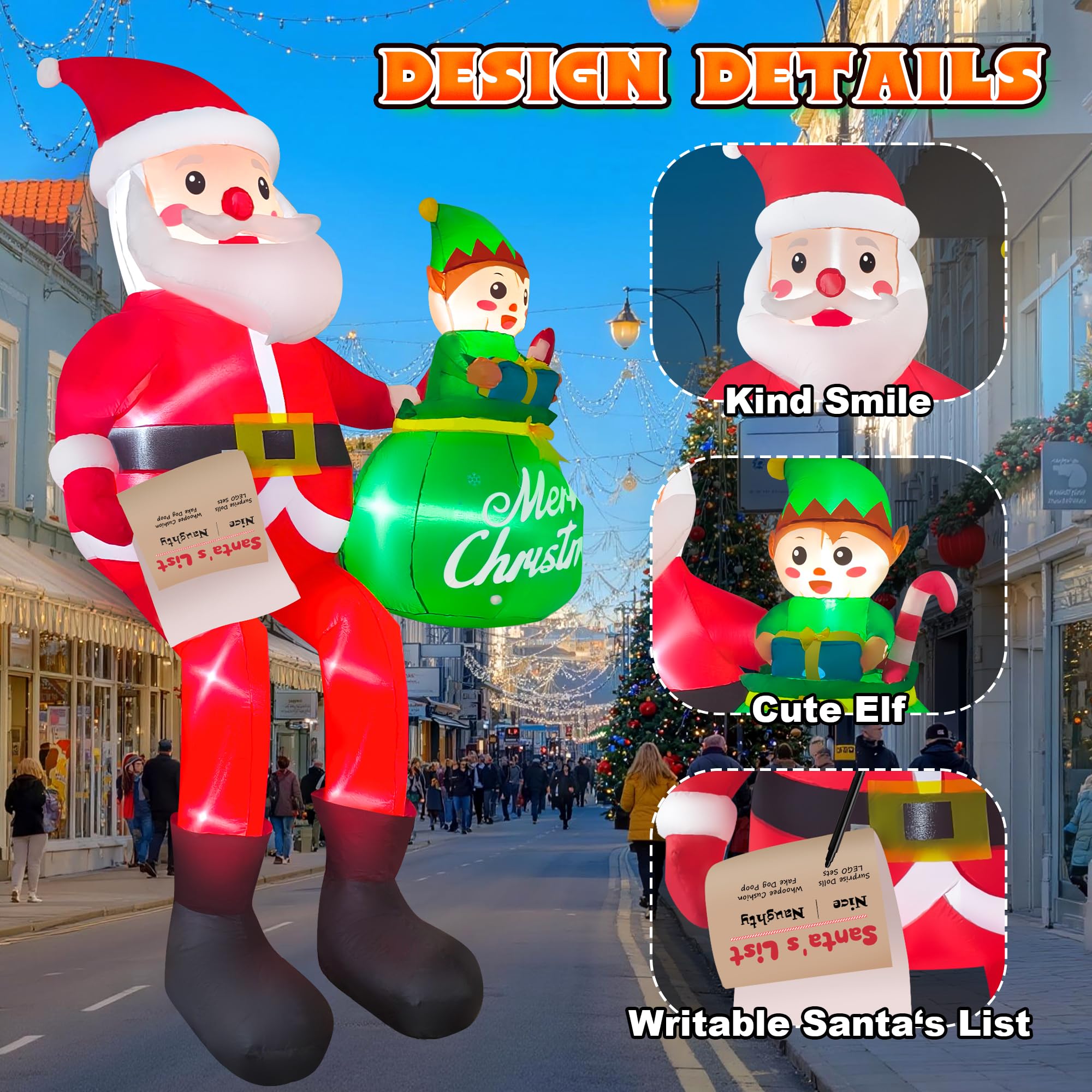 CORALMEE 10FT Christmas Inflatable Santa Claus Outdoor Decorations, Climbing Santa Inflatable Yard Decor with Elf & Built-in LED